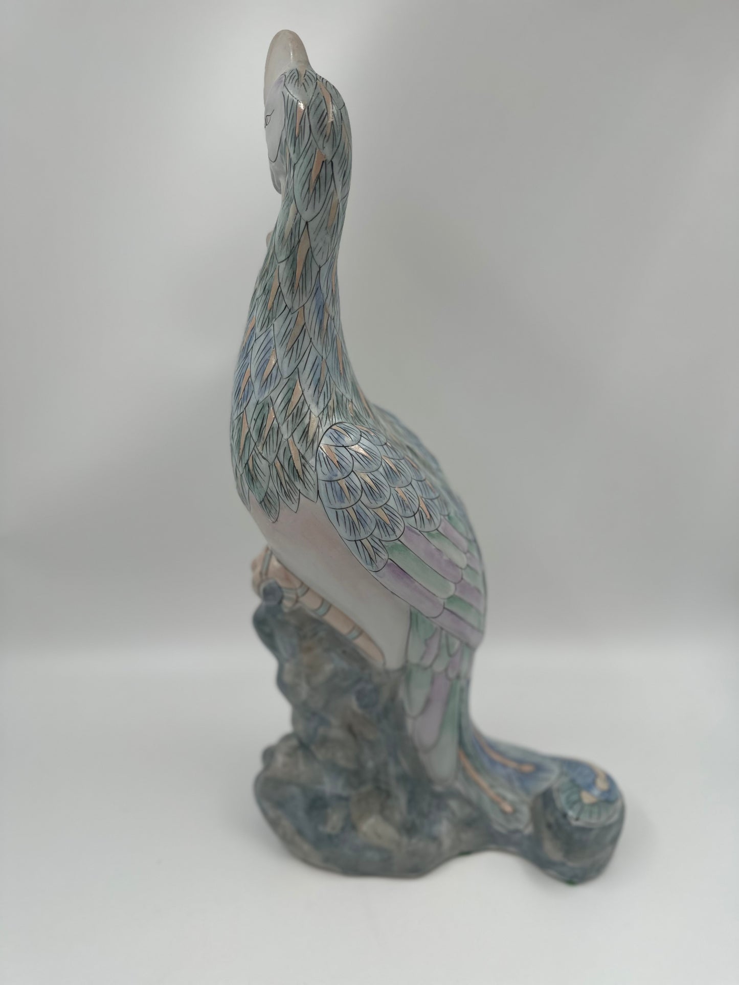 Large Vintage Chinoiserie PeacockStatue Rose Famille