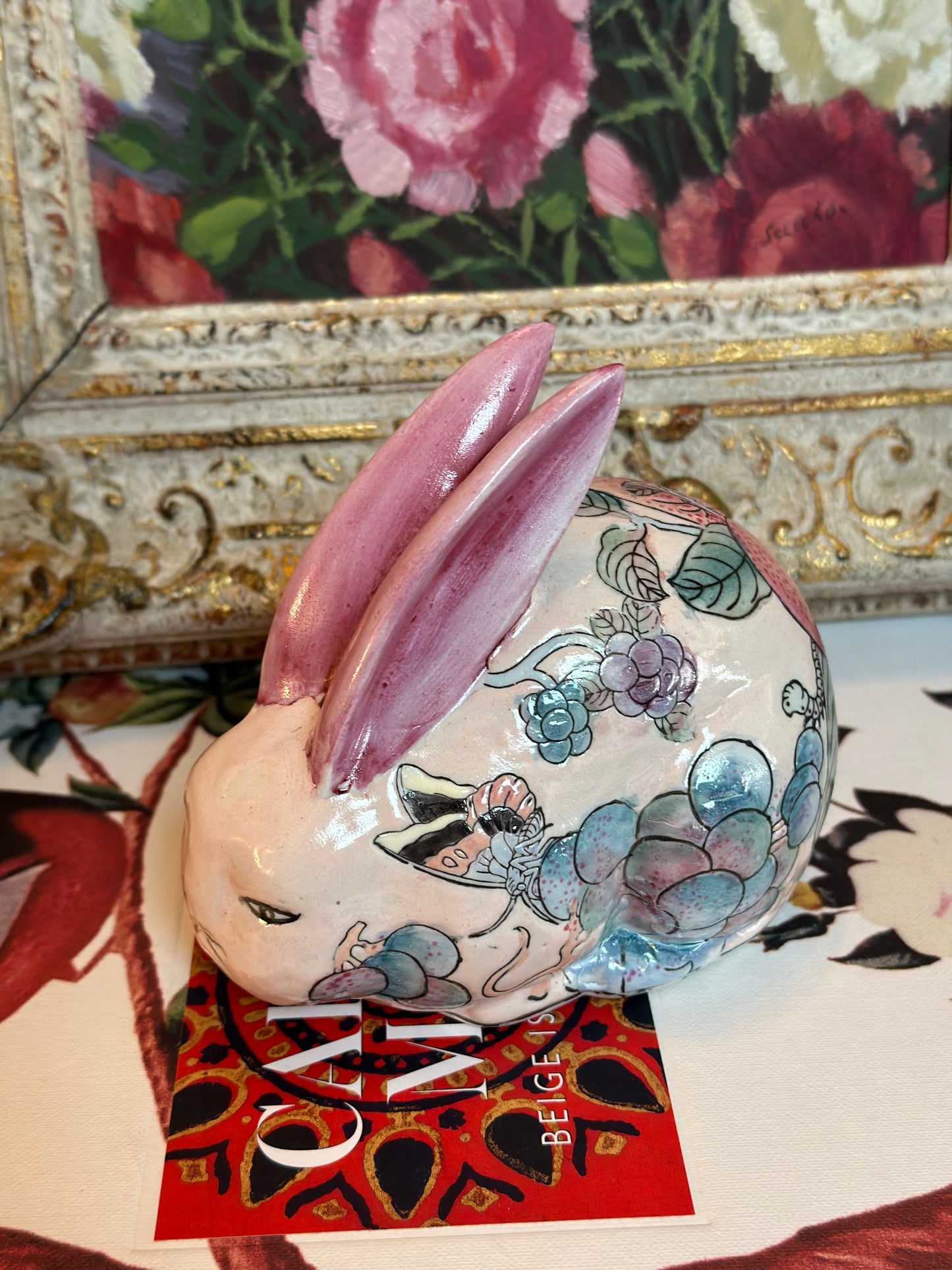 Floral Chinoiserie Baby Bunny with Plum Motif