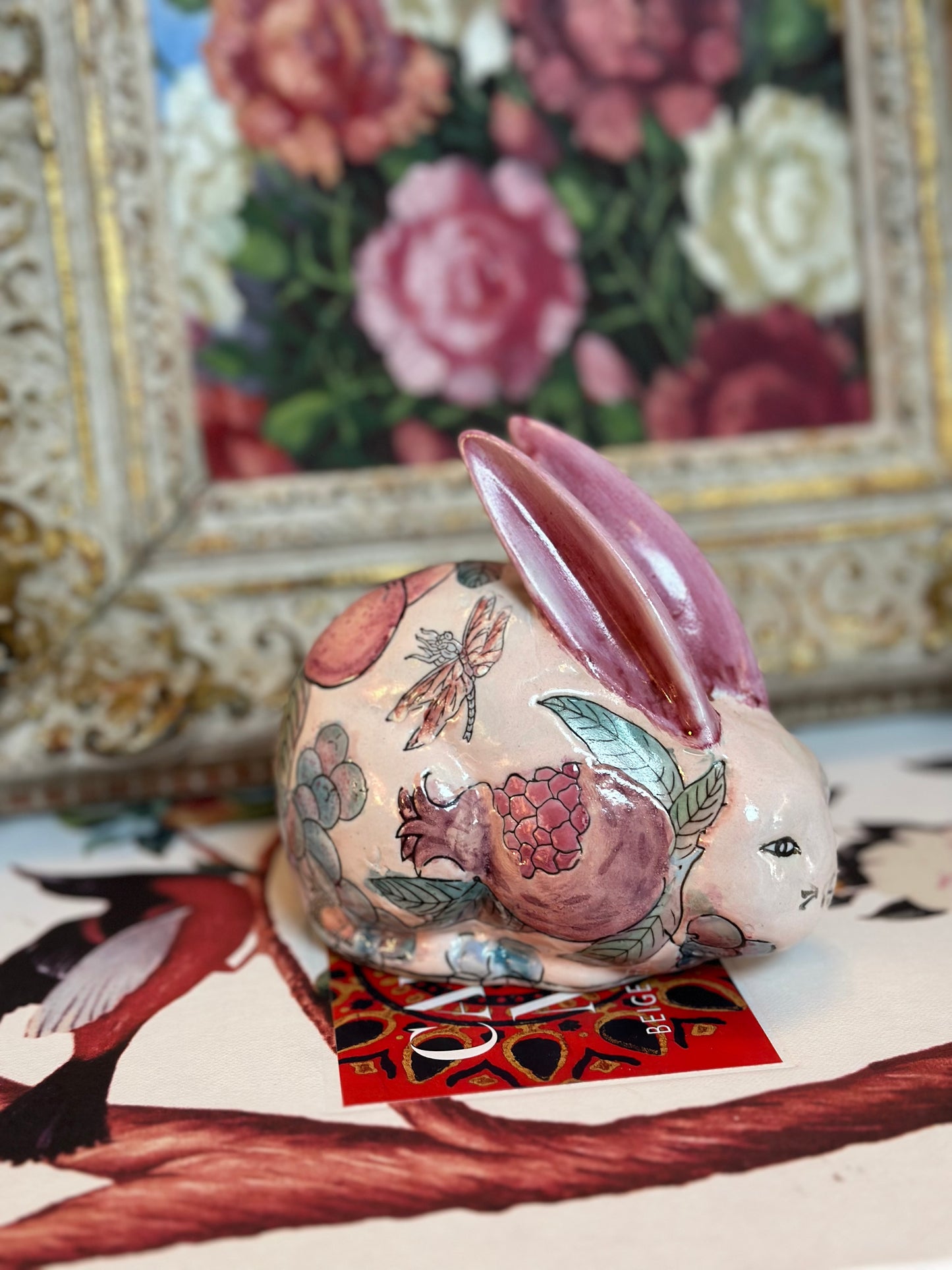 Floral Chinoiserie Baby Bunny with Plum Motif