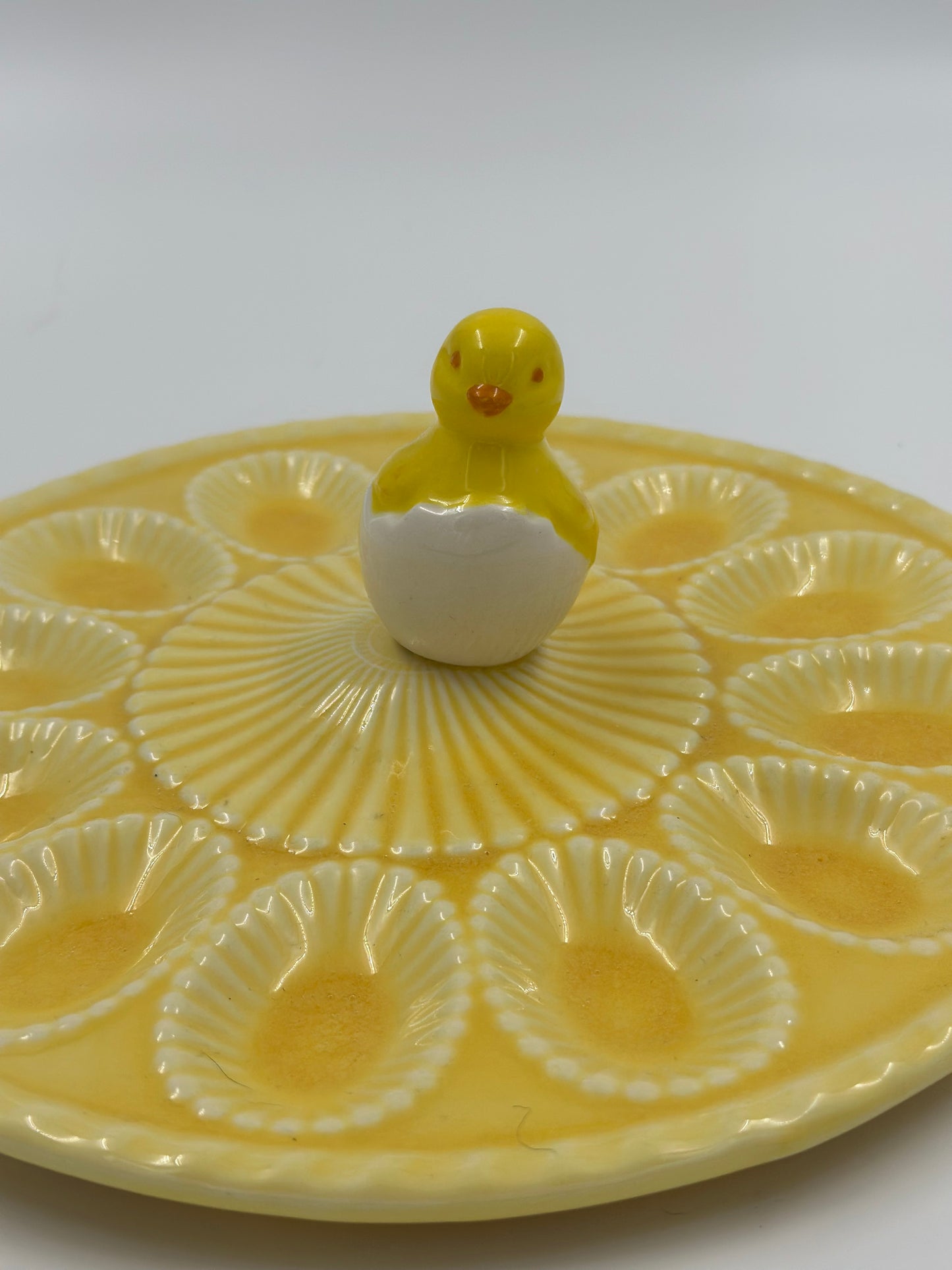 Vintage Yellow Glazed Deviled Egg Holder with Chic