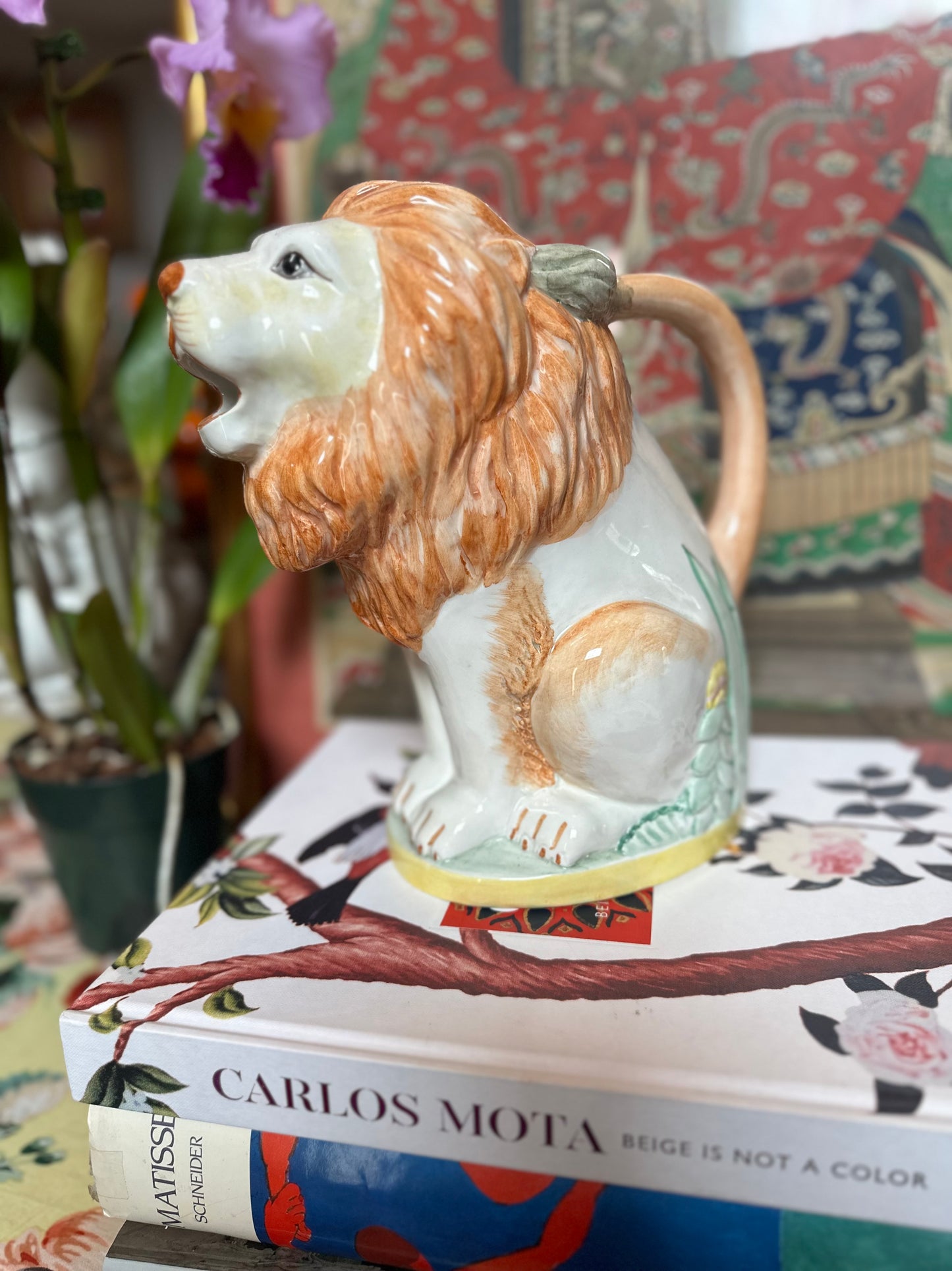 Italian Ceramic Lion PItcher by ceramicist Andrea West.