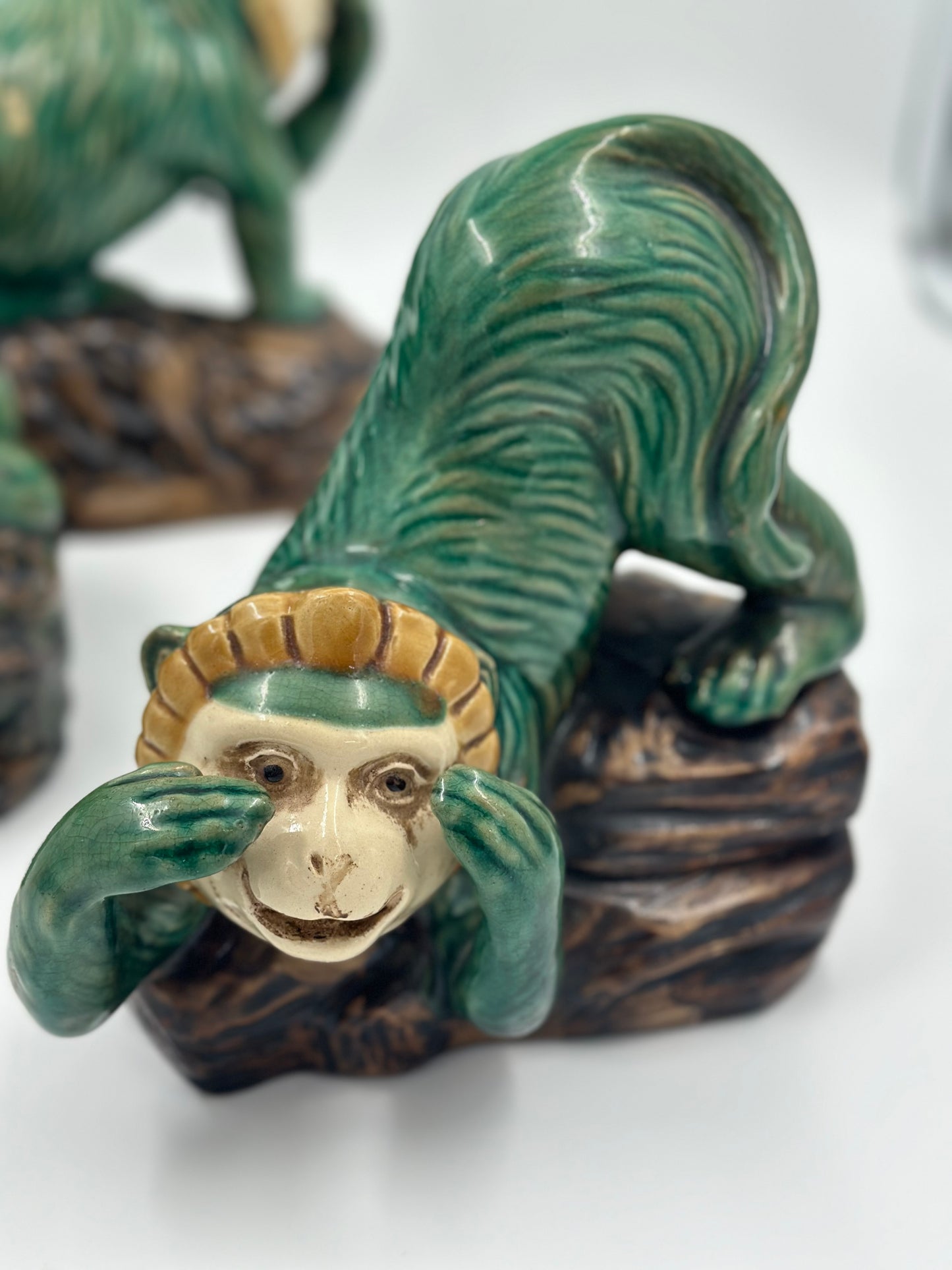 Vintage Set of Three (3) Majolica Monkeys: Hear, Speak, See No Evil