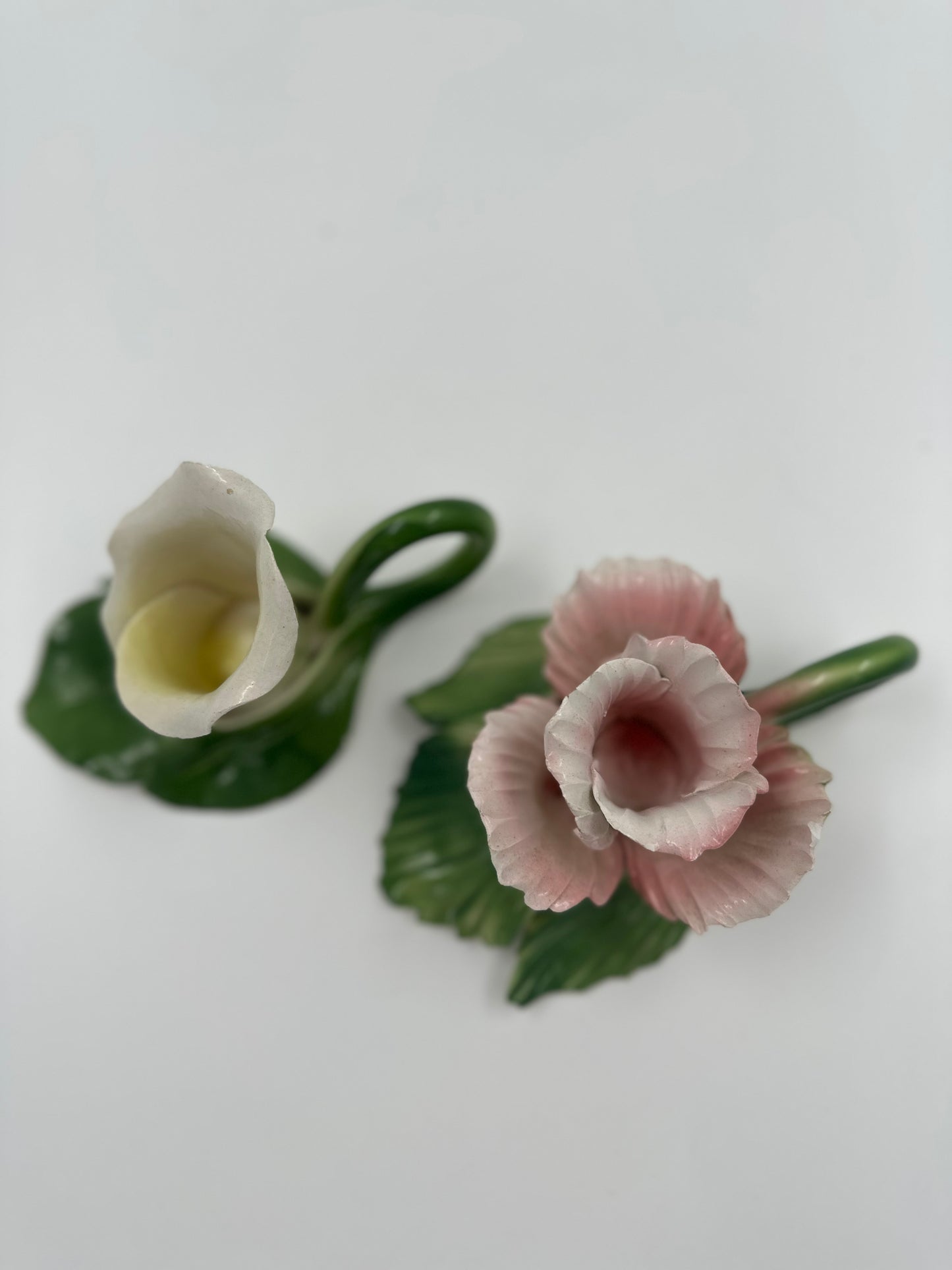 Vintage Set of two (2) porcelain flower candlestick holders