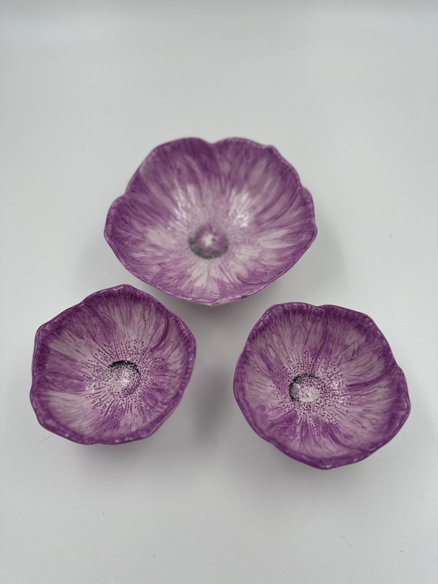 Set of three (3) Hand-painted Ceramic Italian Lavender Flower Bowls