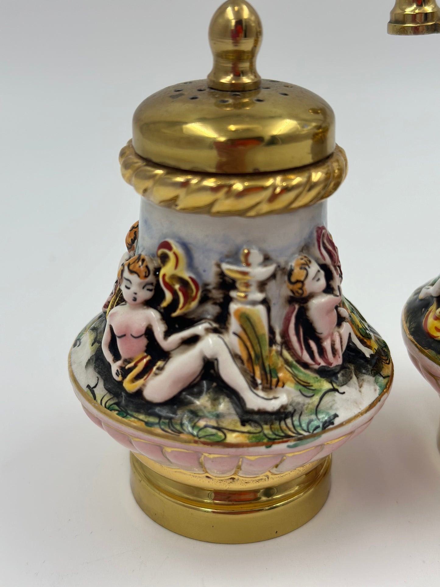 Vintage Compodimonte Made in Italy Salt Shaker & Pepper Grinder