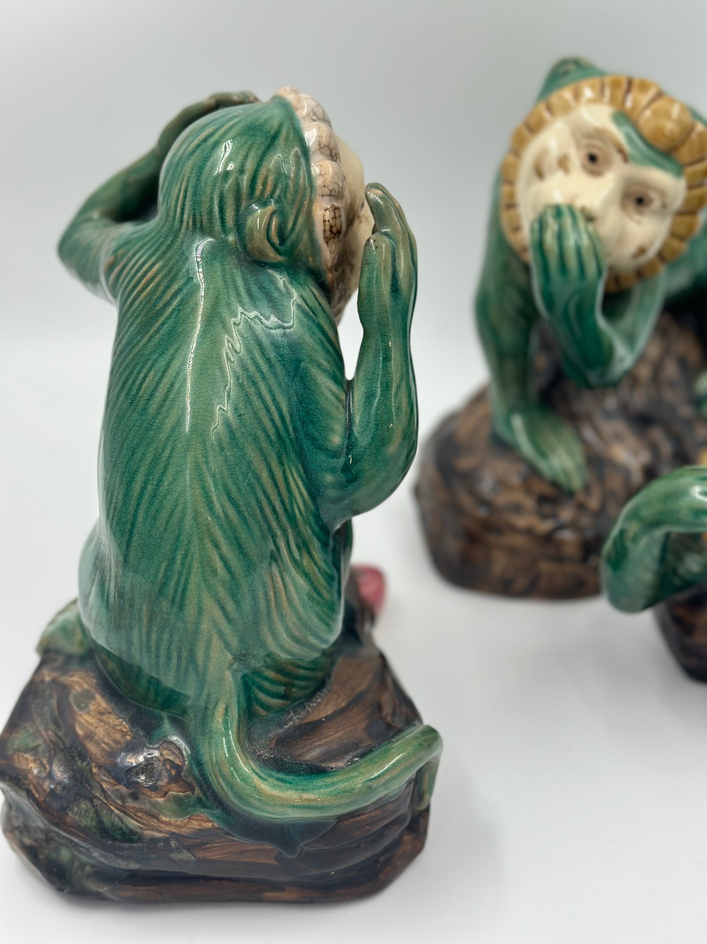 Vintage Set of Three (3) Majolica Monkeys: Hear, Speak, See No Evil