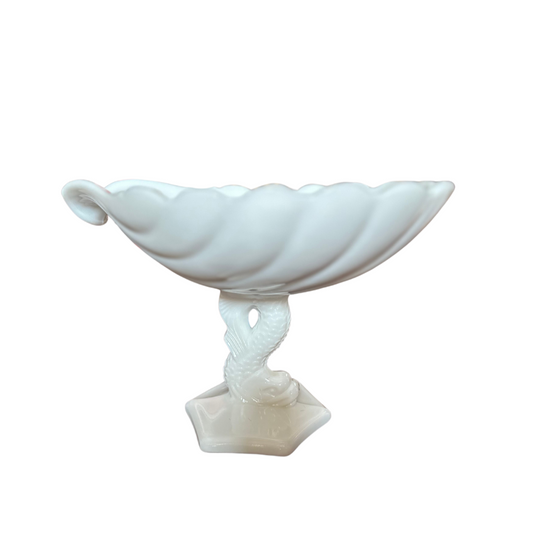 Vintage Milkglass Dolphin Koi Compote Bowl