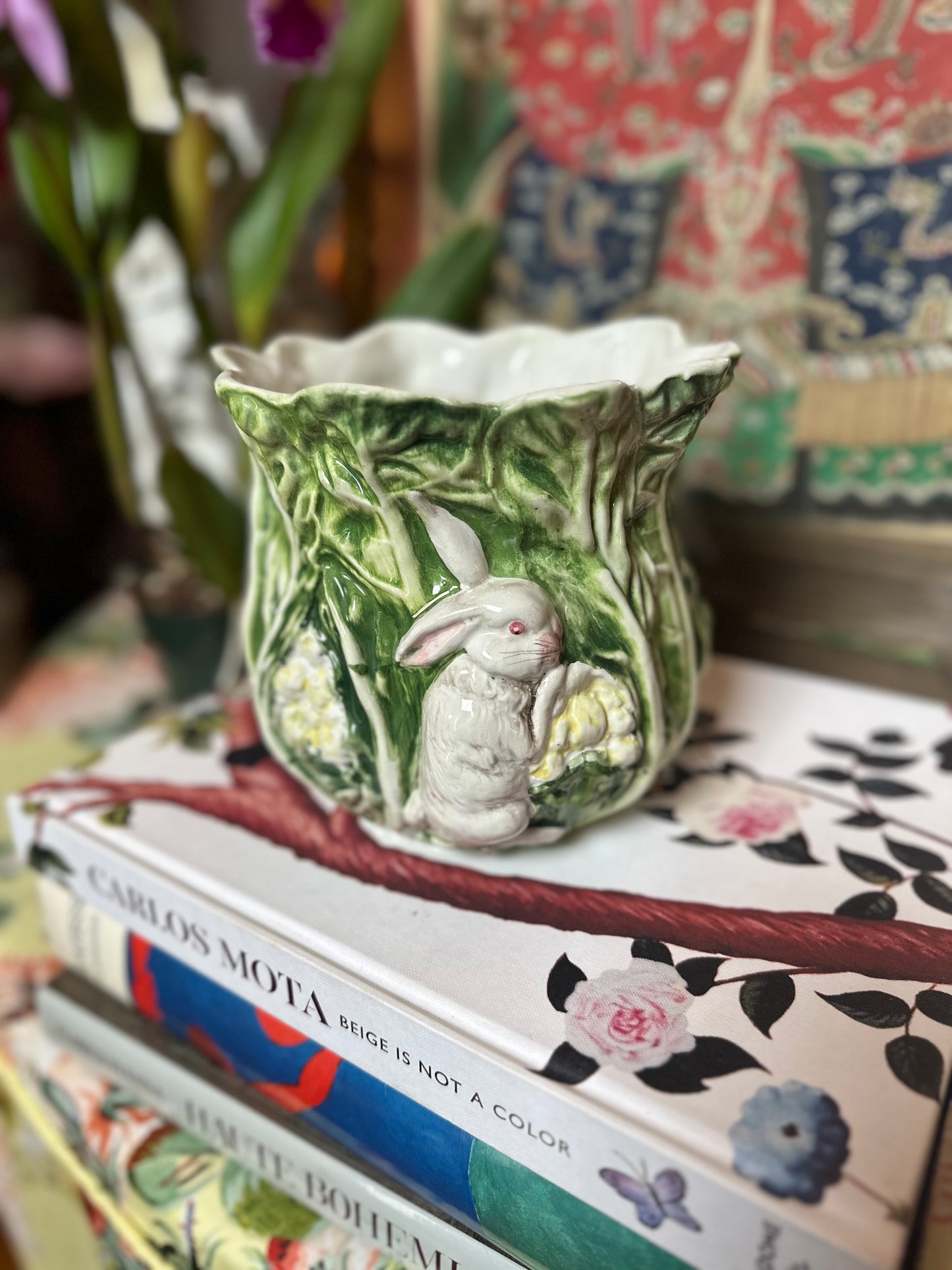 Glazed Italian Cabbageware Bunny Pot