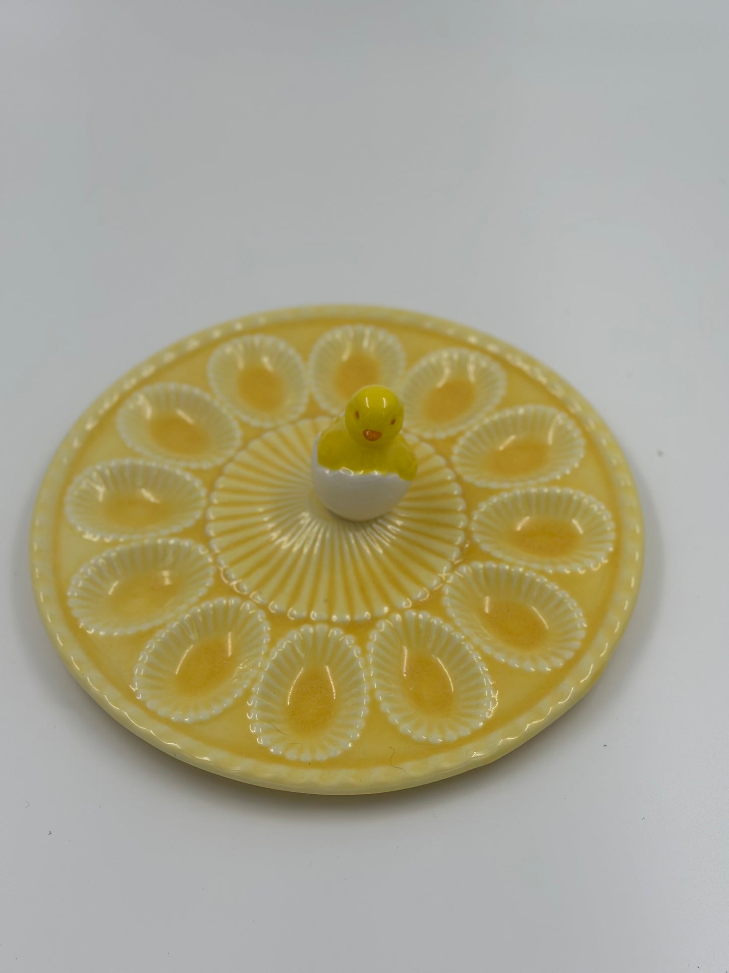 Vintage Yellow Glazed Deviled Egg Holder with Chic