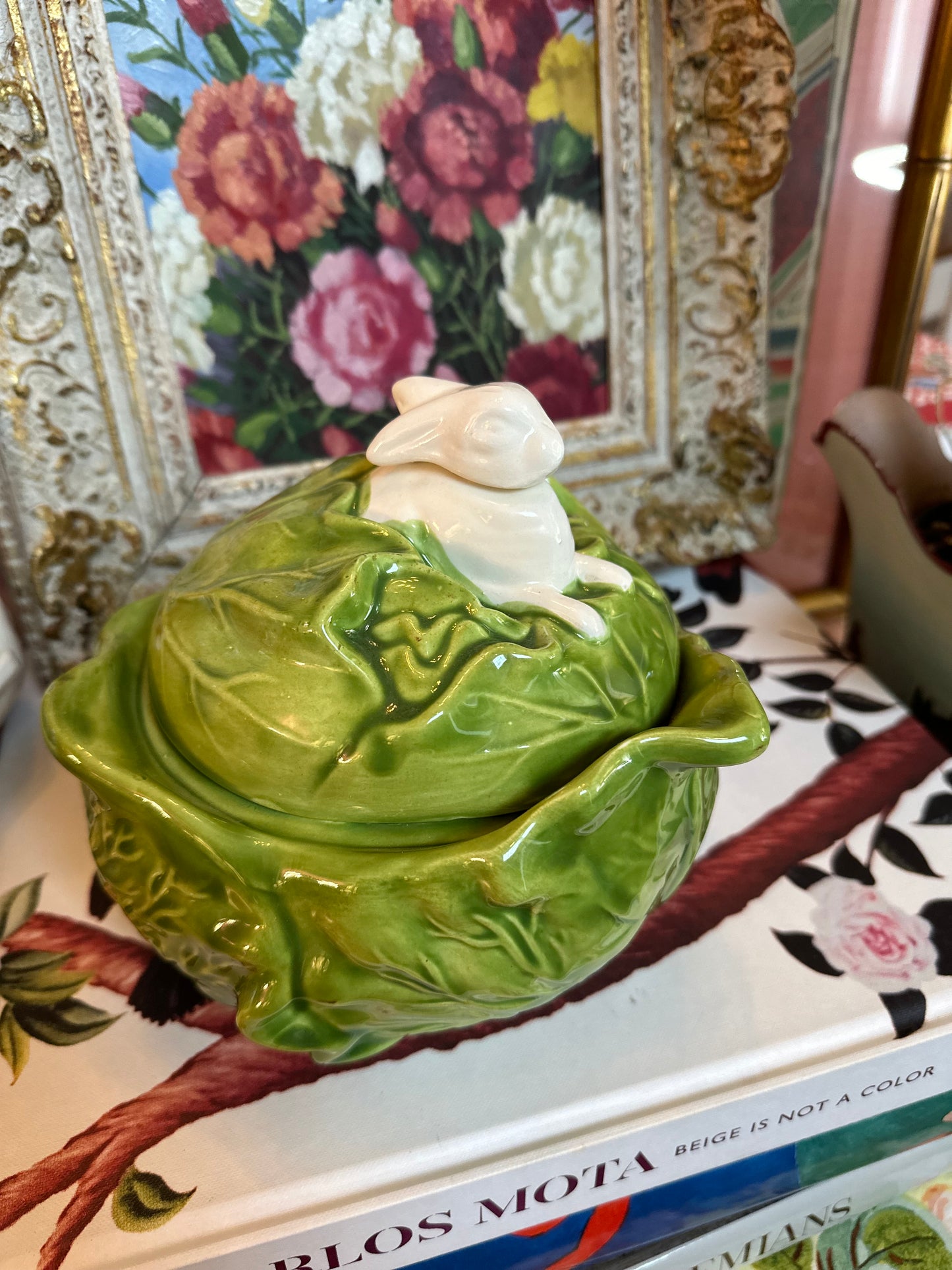 VTG Holland Mold Cabbage Head Lidded Tureen w/ Bunny Rabbit Lid. 1970's