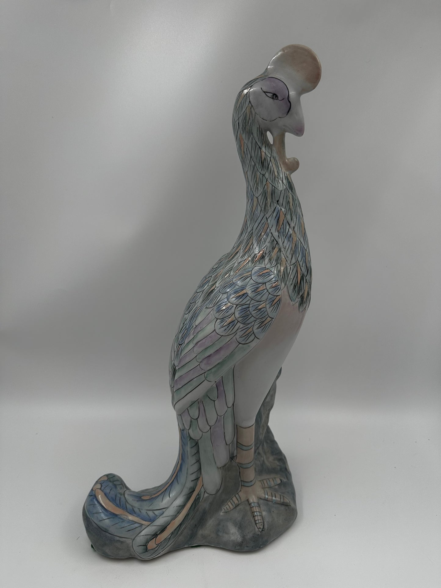 Large Vintage Chinoiserie PeacockStatue Rose Famille