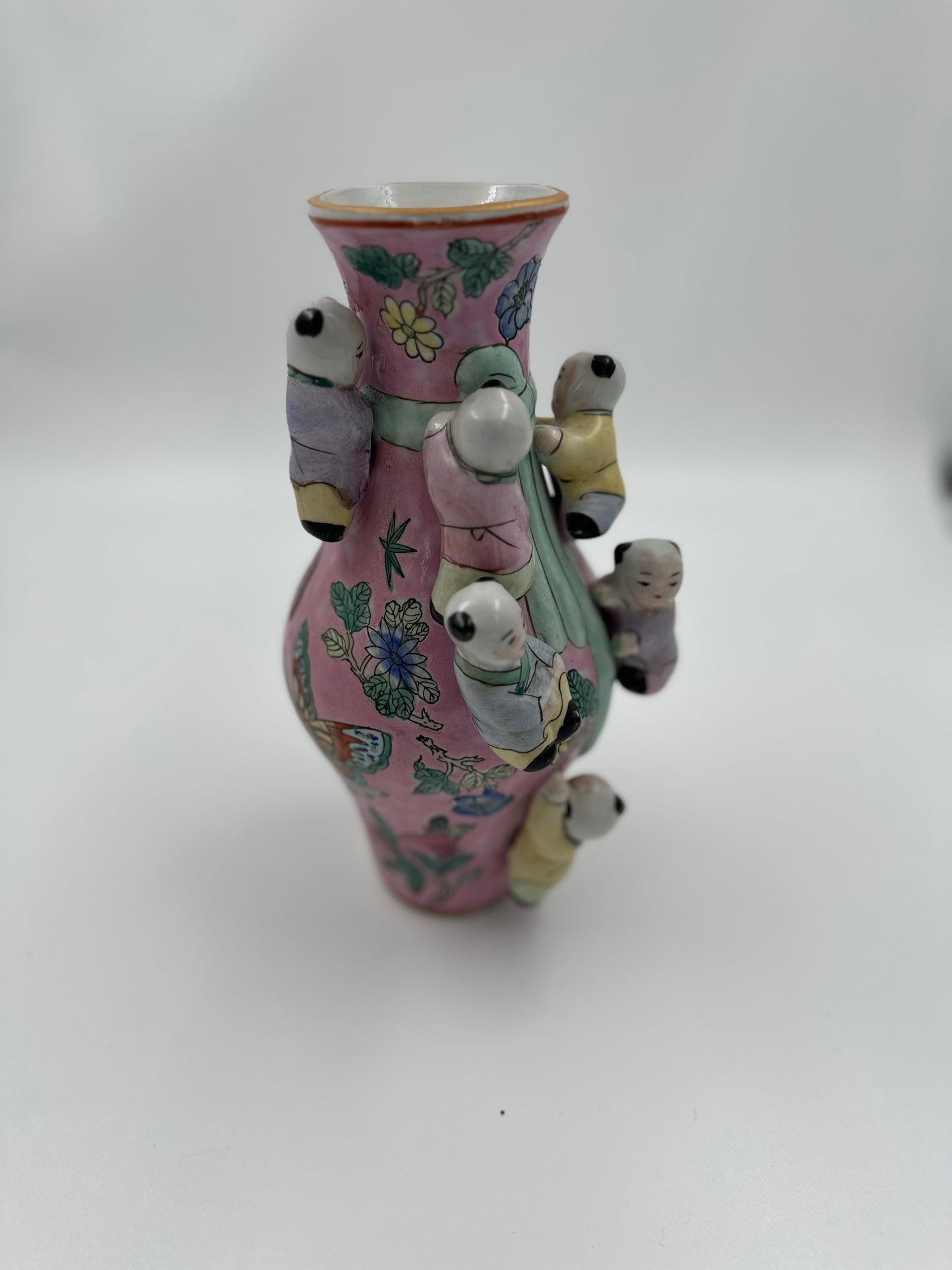 Rare: Mid Century Chinese Export Pink Porcelain Fertility Vase