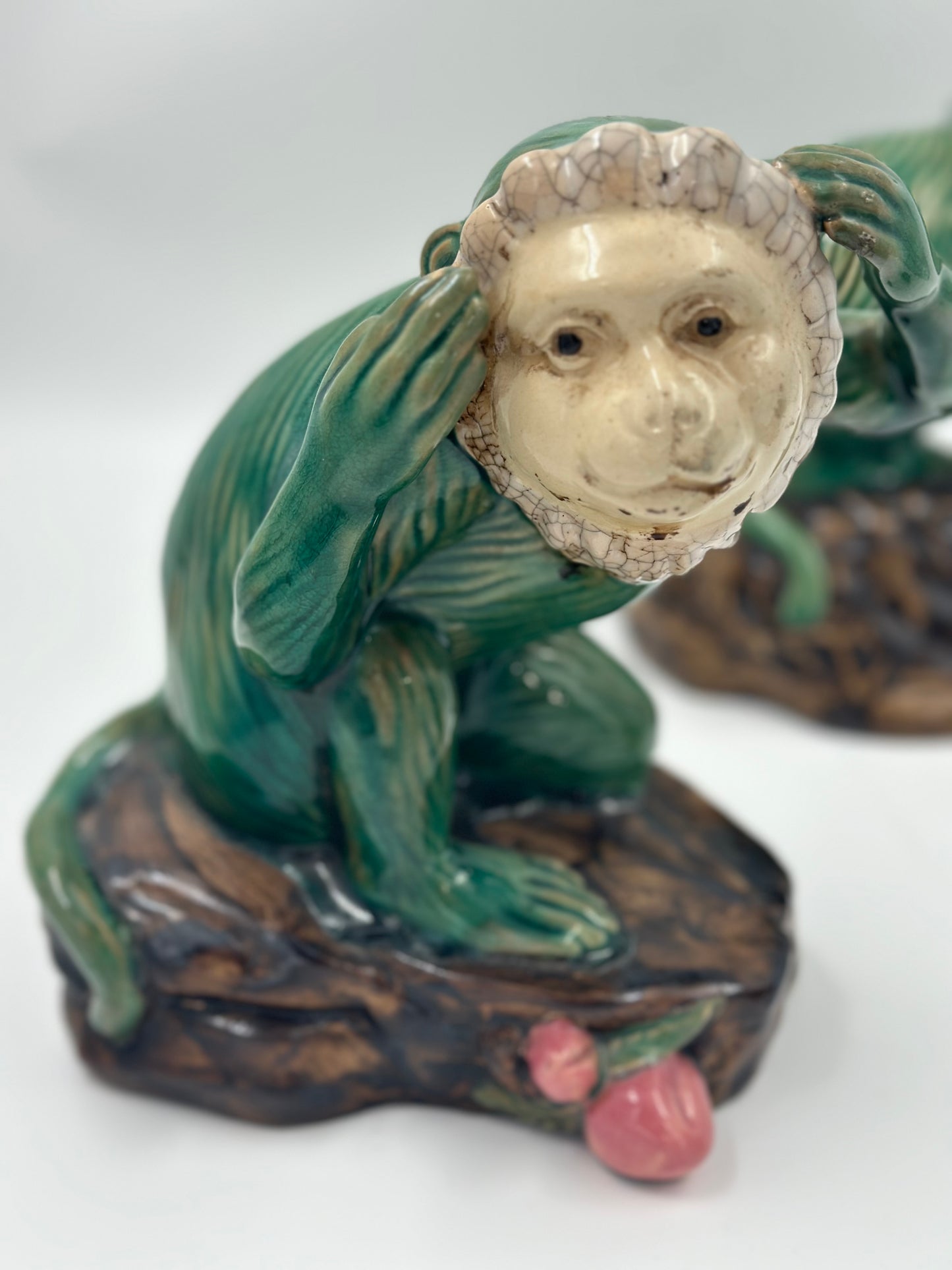 Vintage Set of Three (3) Majolica Monkeys: Hear, Speak, See No Evil