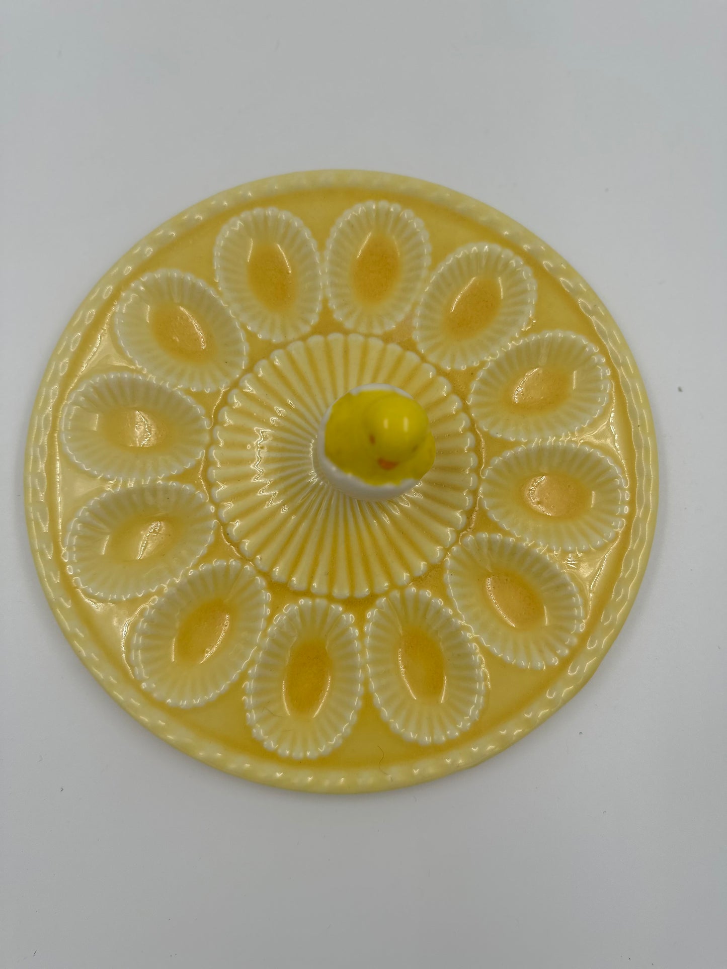 Vintage Yellow Glazed Deviled Egg Holder with Chic