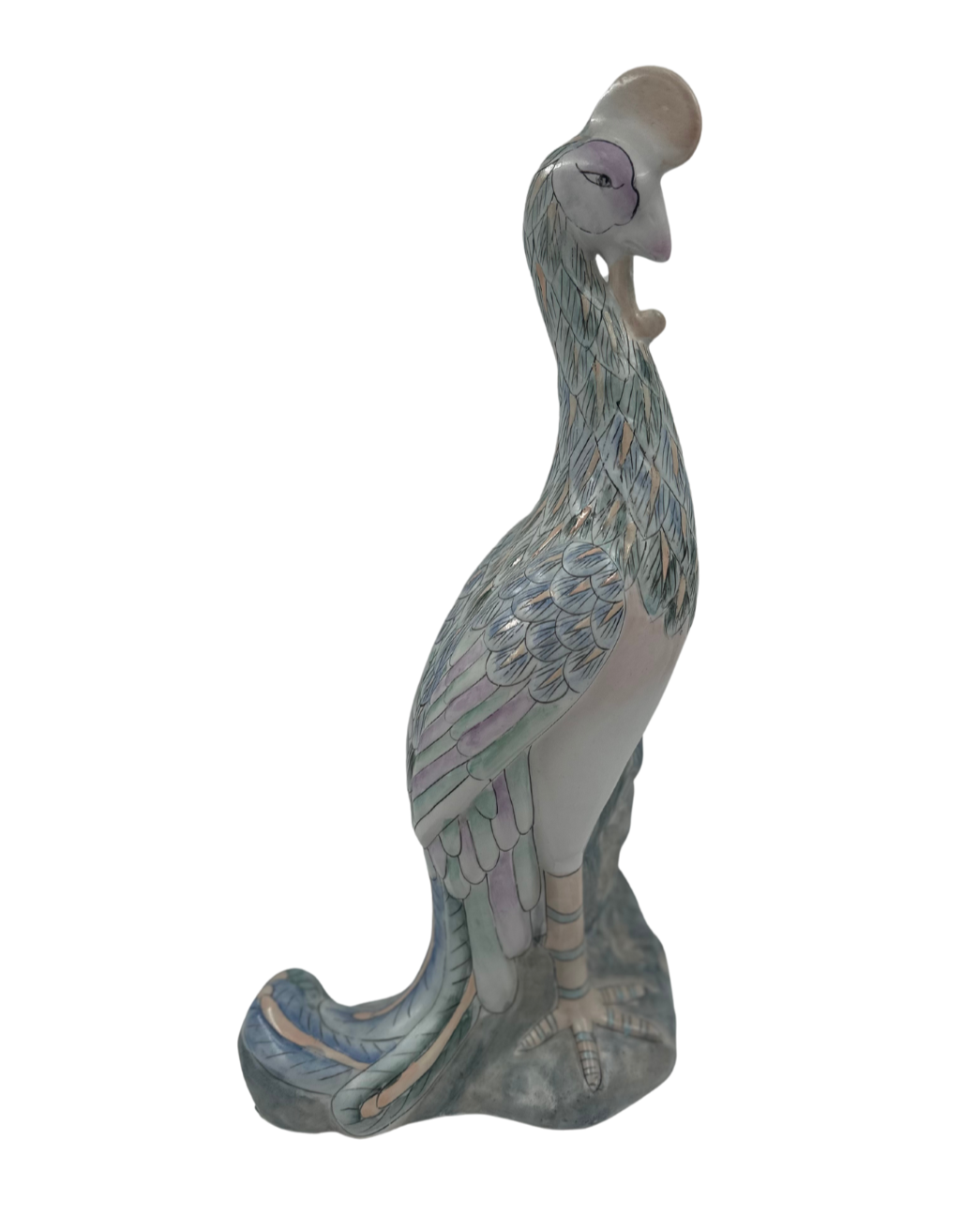 Large Vintage Chinoiserie PeacockStatue Rose Famille