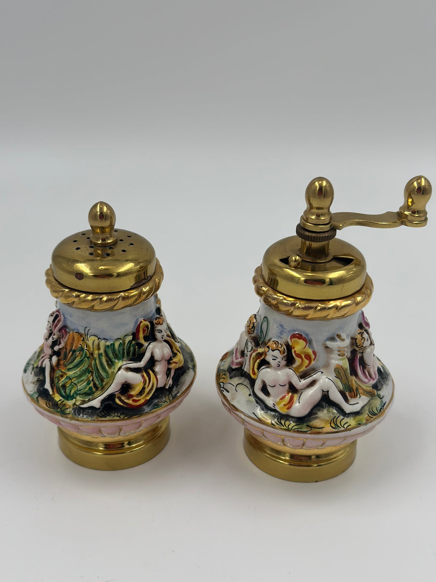 Vintage Compodimonte Made in Italy Salt Shaker & Pepper Grinder