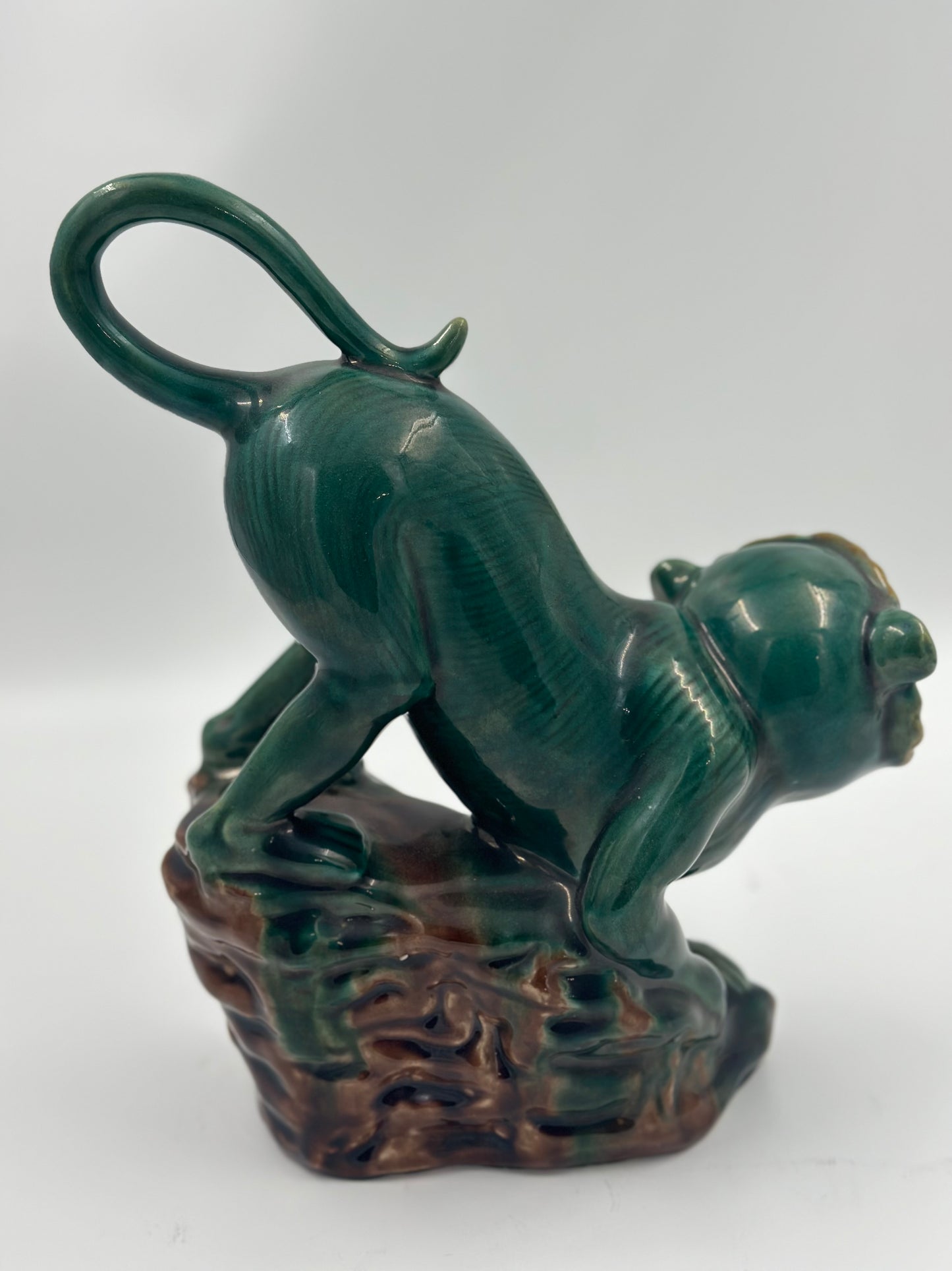 Vintage Midcentury Pair of Majolica Green Monkeys