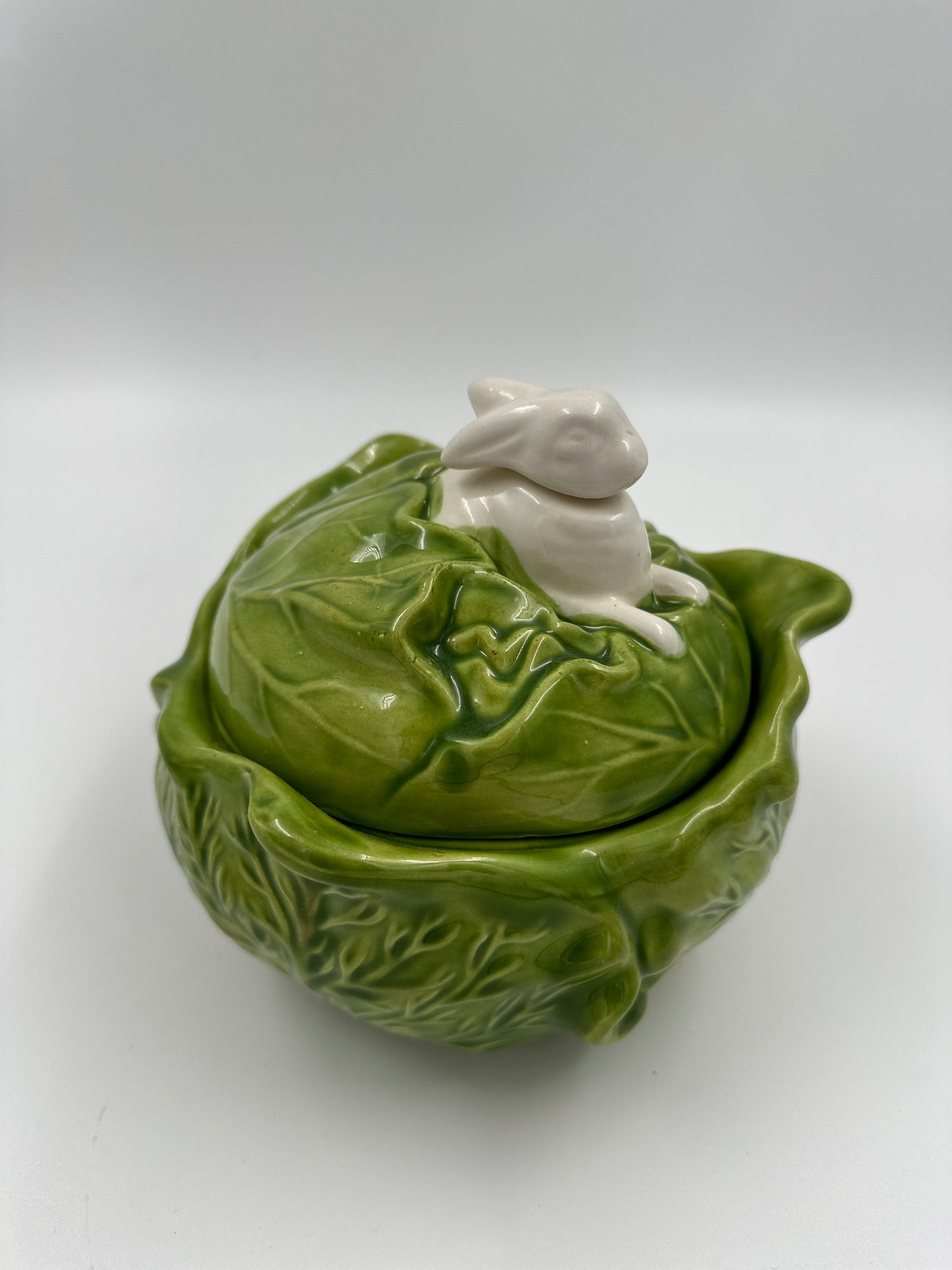 VTG Holland Mold Cabbage Head Lidded Tureen w/ Bunny Rabbit Lid. 1970's