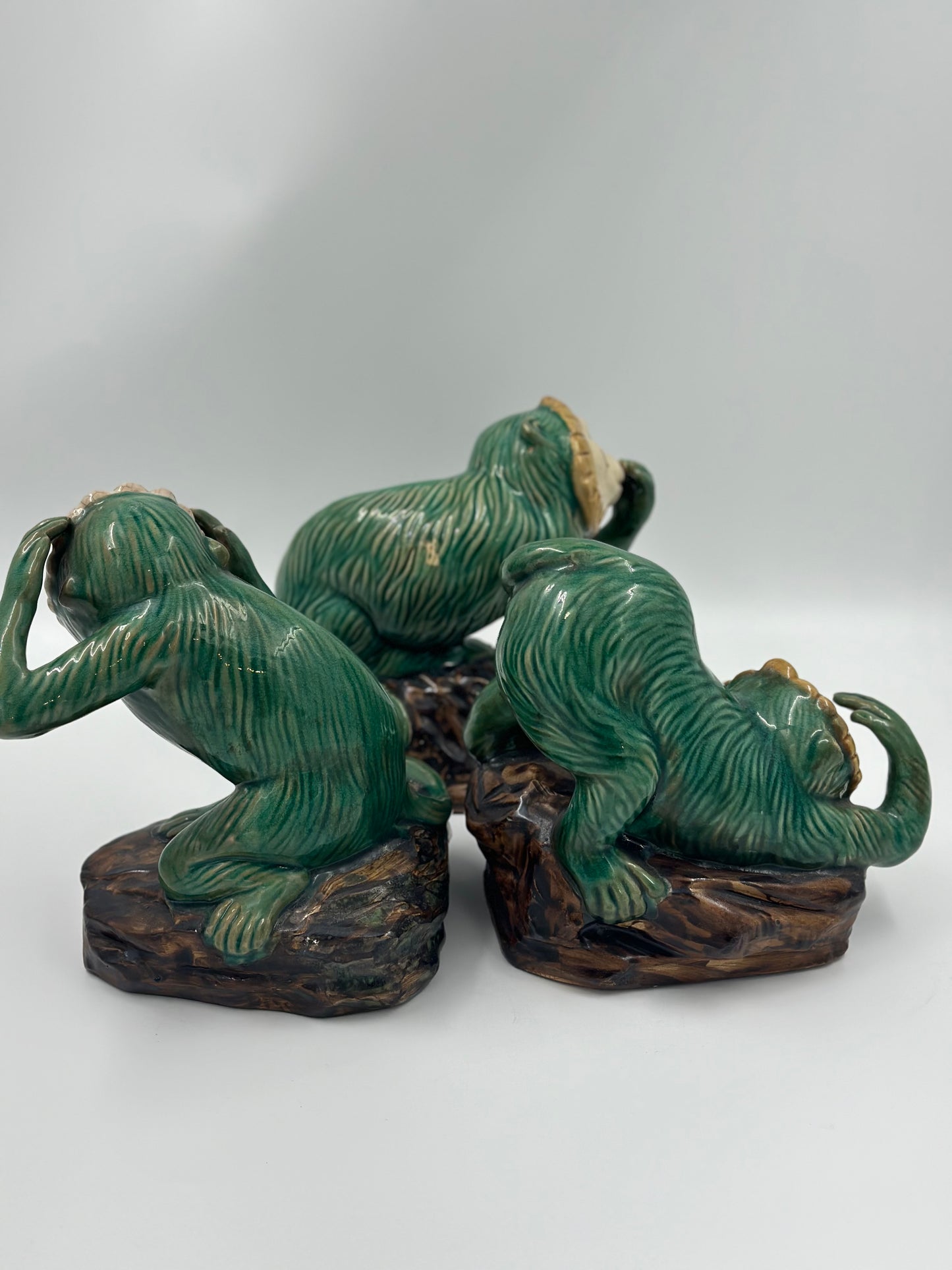 Vintage Set of Three (3) Majolica Monkeys: Hear, Speak, See No Evil