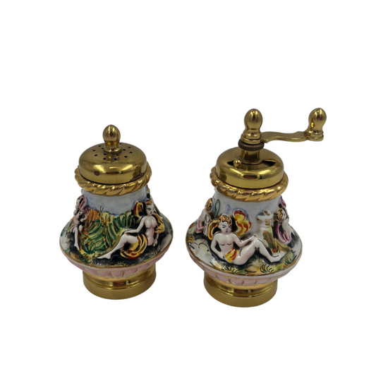 Vintage Compodimonte Made in Italy Salt Shaker & Pepper Grinder