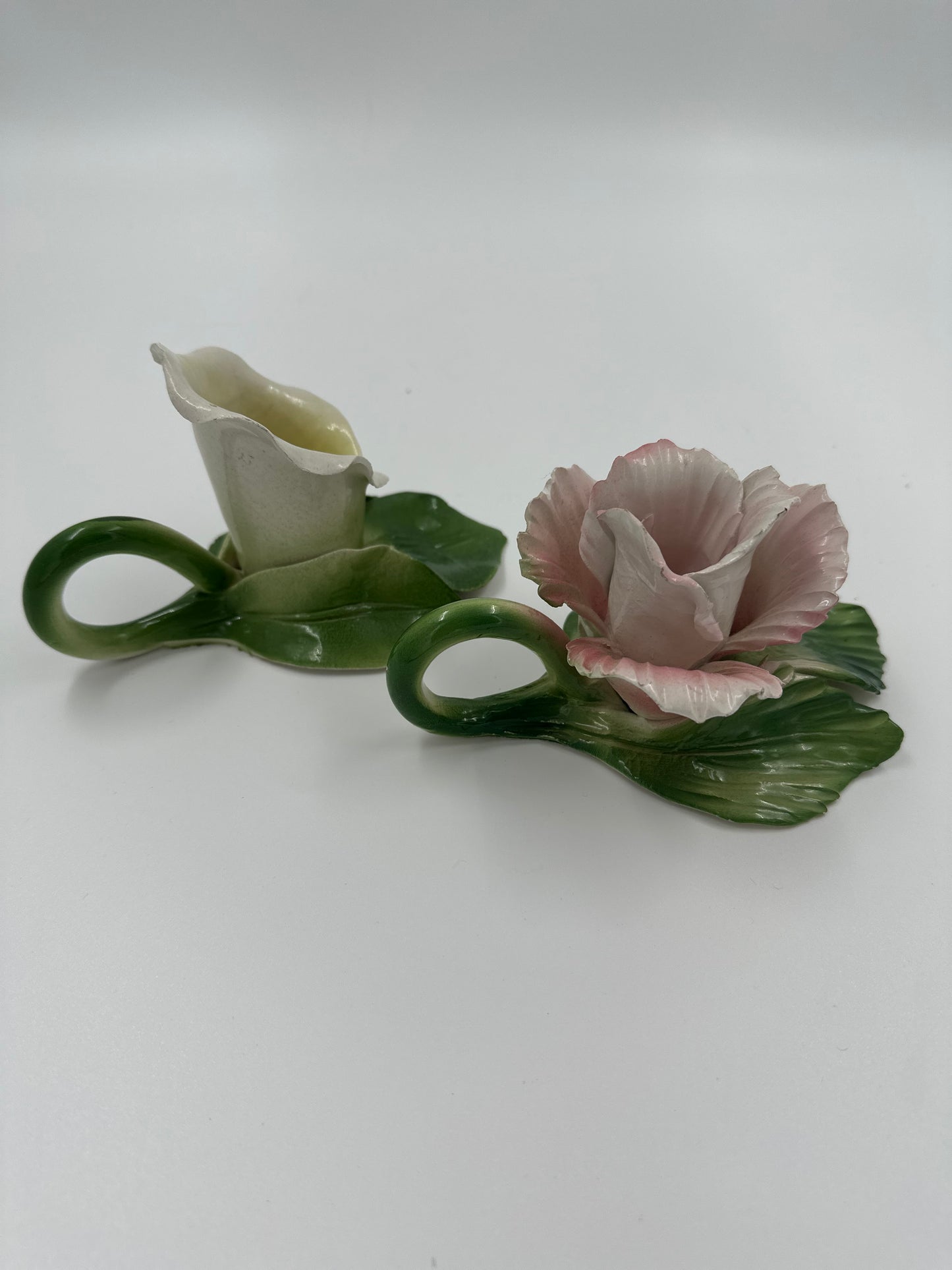 Vintage Set of two (2) porcelain flower candlestick holders