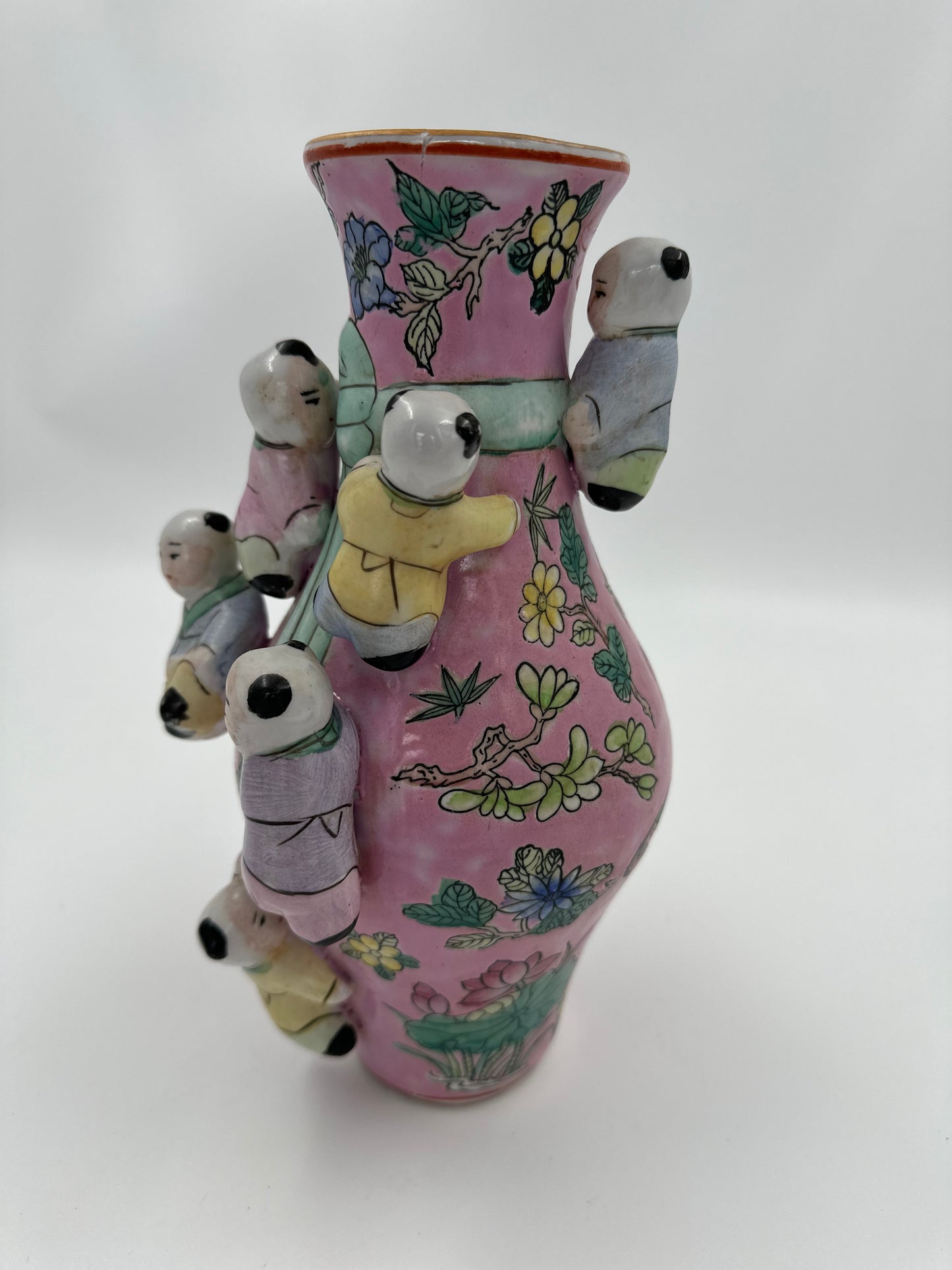 Rare: Mid Century Chinese Export Pink Porcelain Fertility Vase