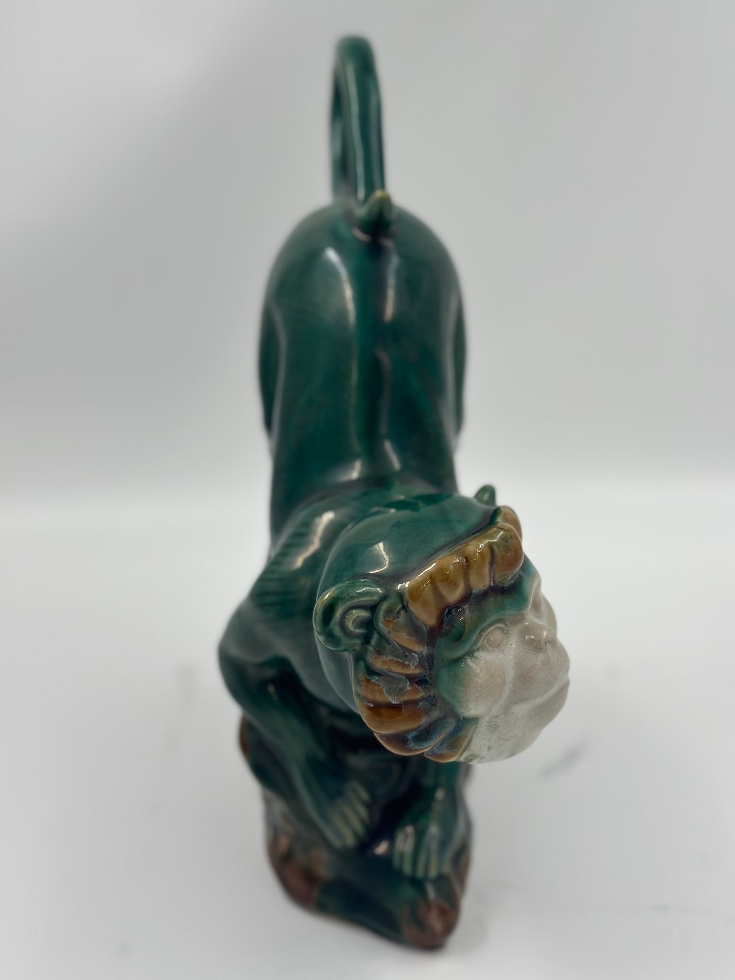 Vintage Midcentury Pair of Majolica Green Monkeys