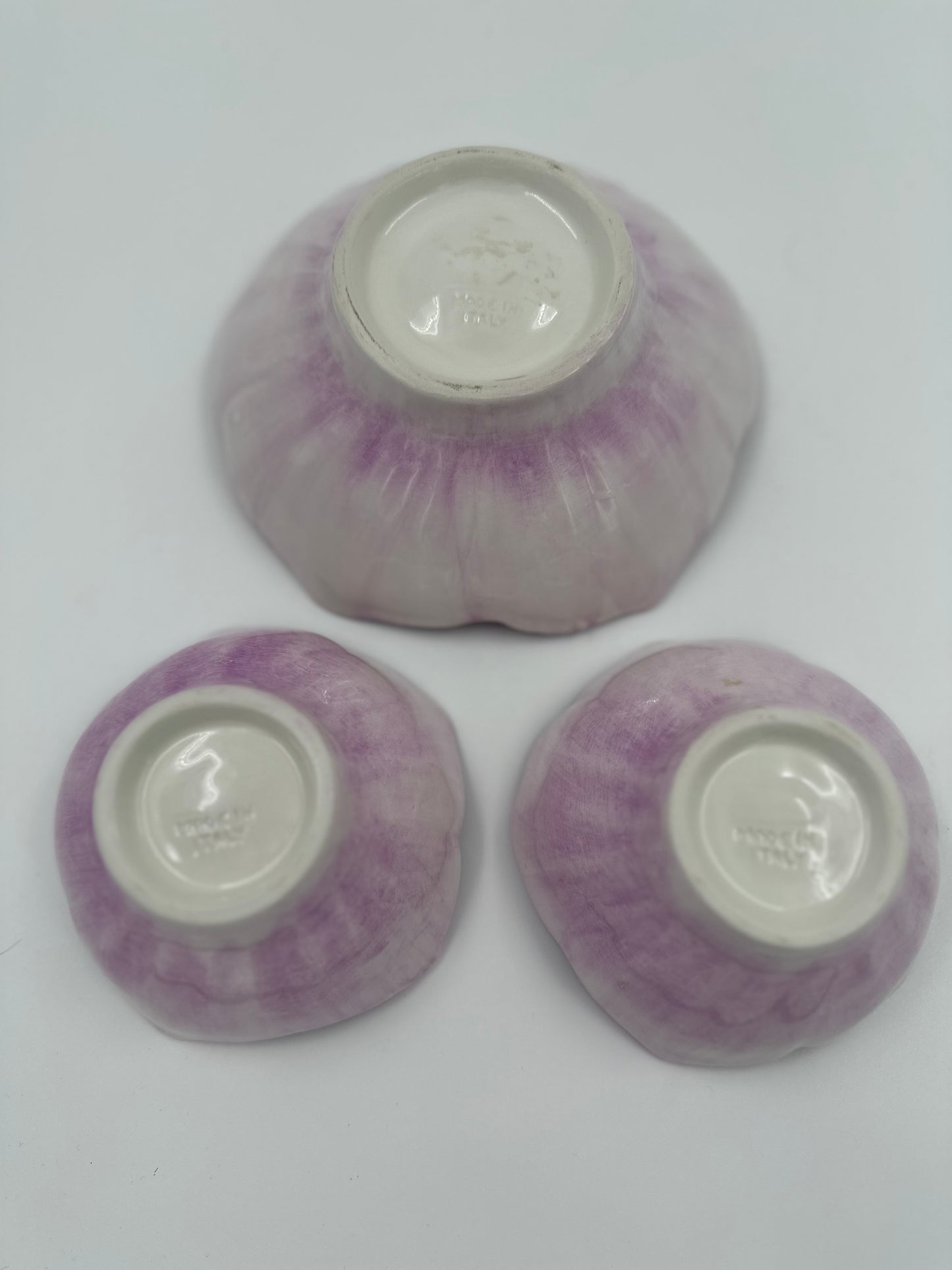 Set of three (3) Hand-painted Ceramic Italian Lavender Flower Bowls