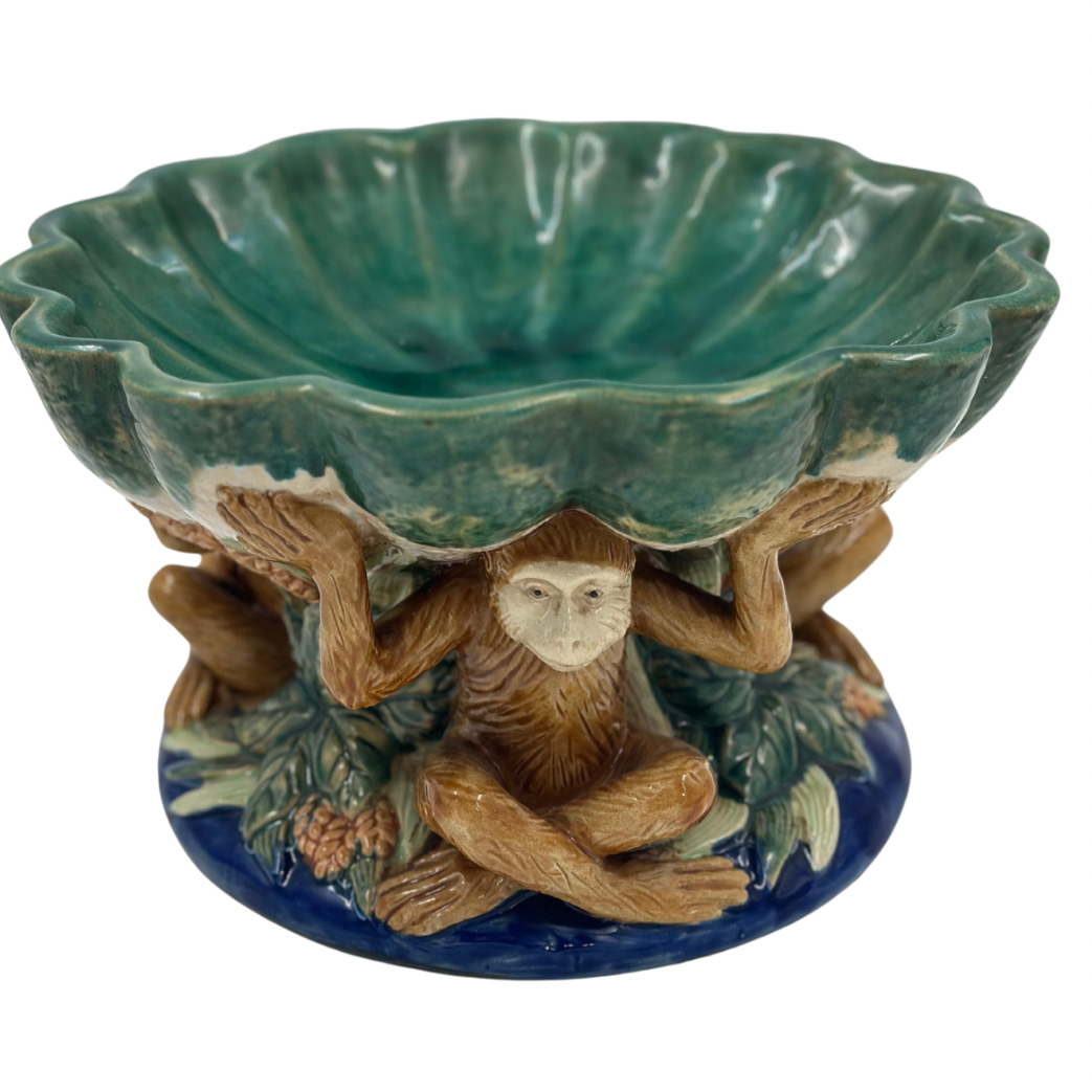 Large Monkey Majolica Compote