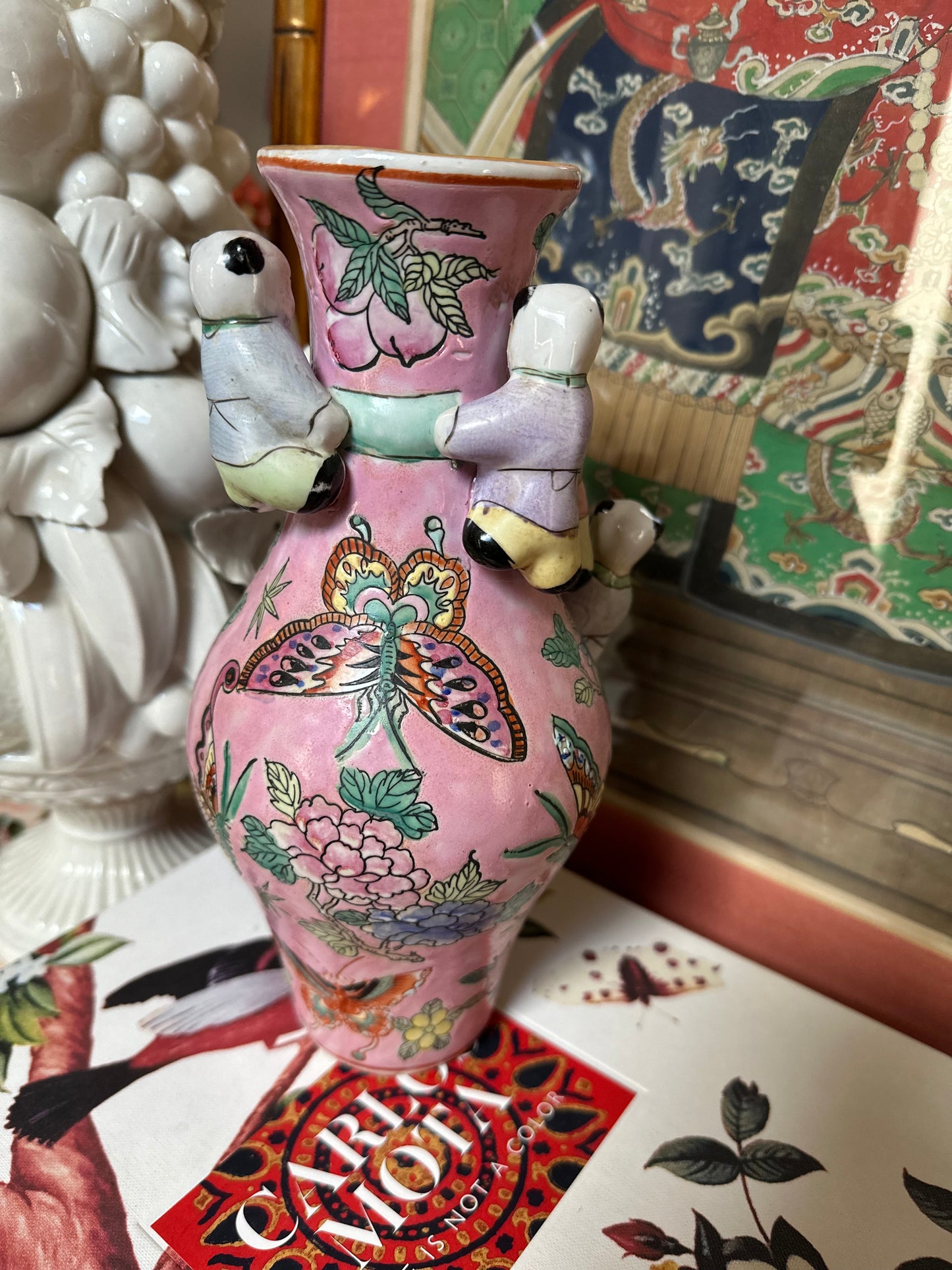 Rare: Mid Century Chinese Export Pink Porcelain Fertility Vase