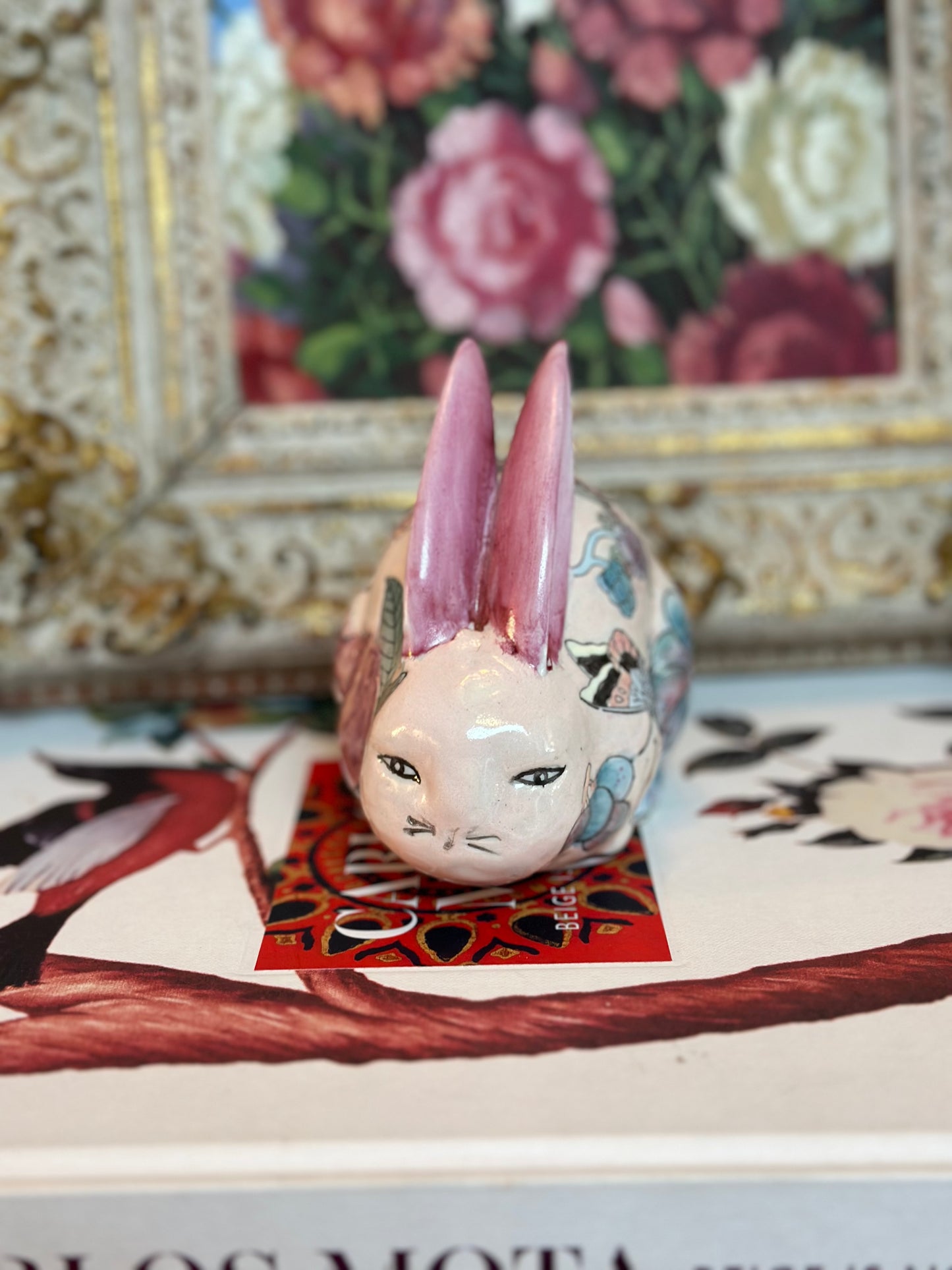 Floral Chinoiserie Baby Bunny with Plum Motif