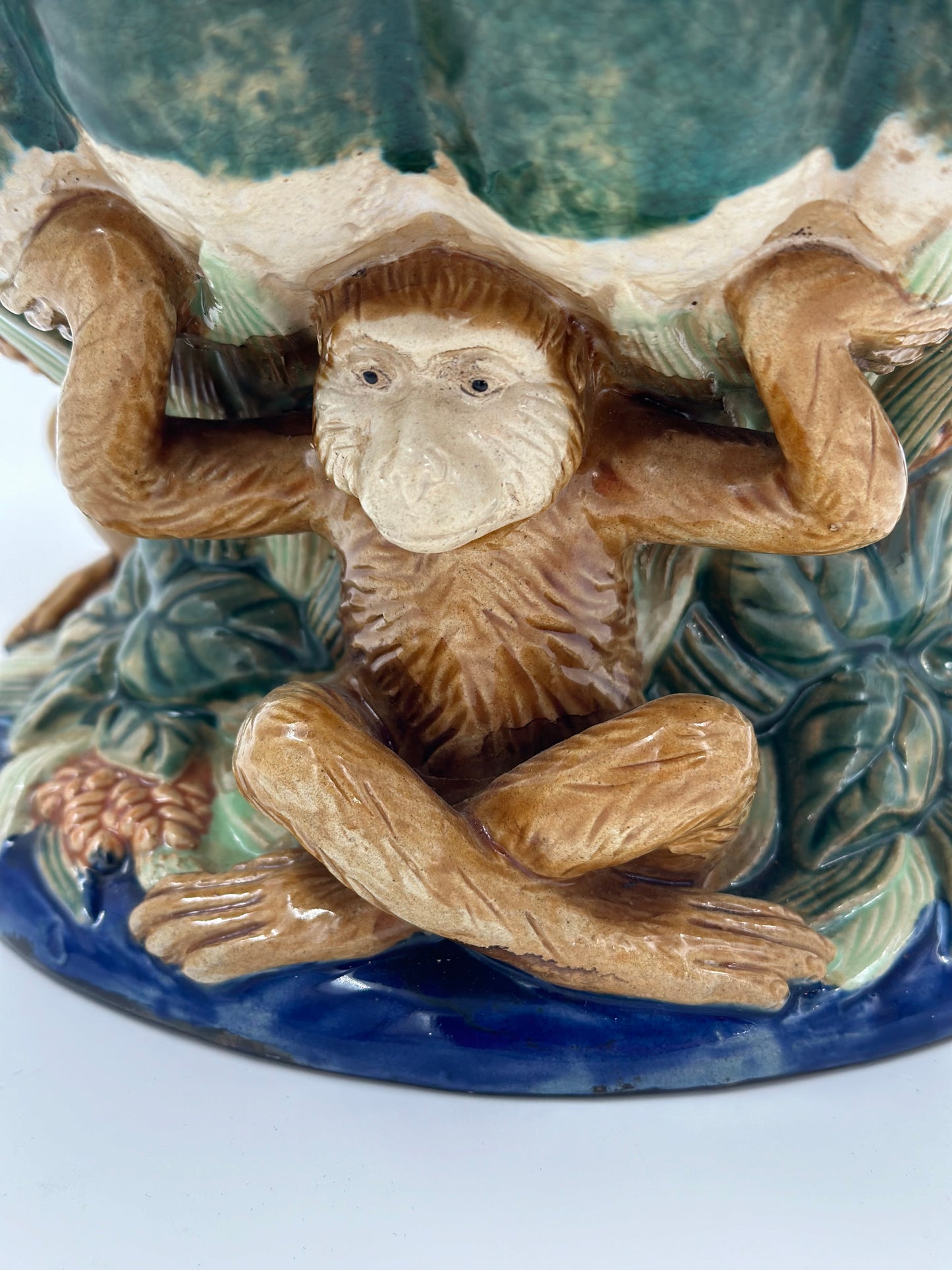 Large Monkey Majolica Compote