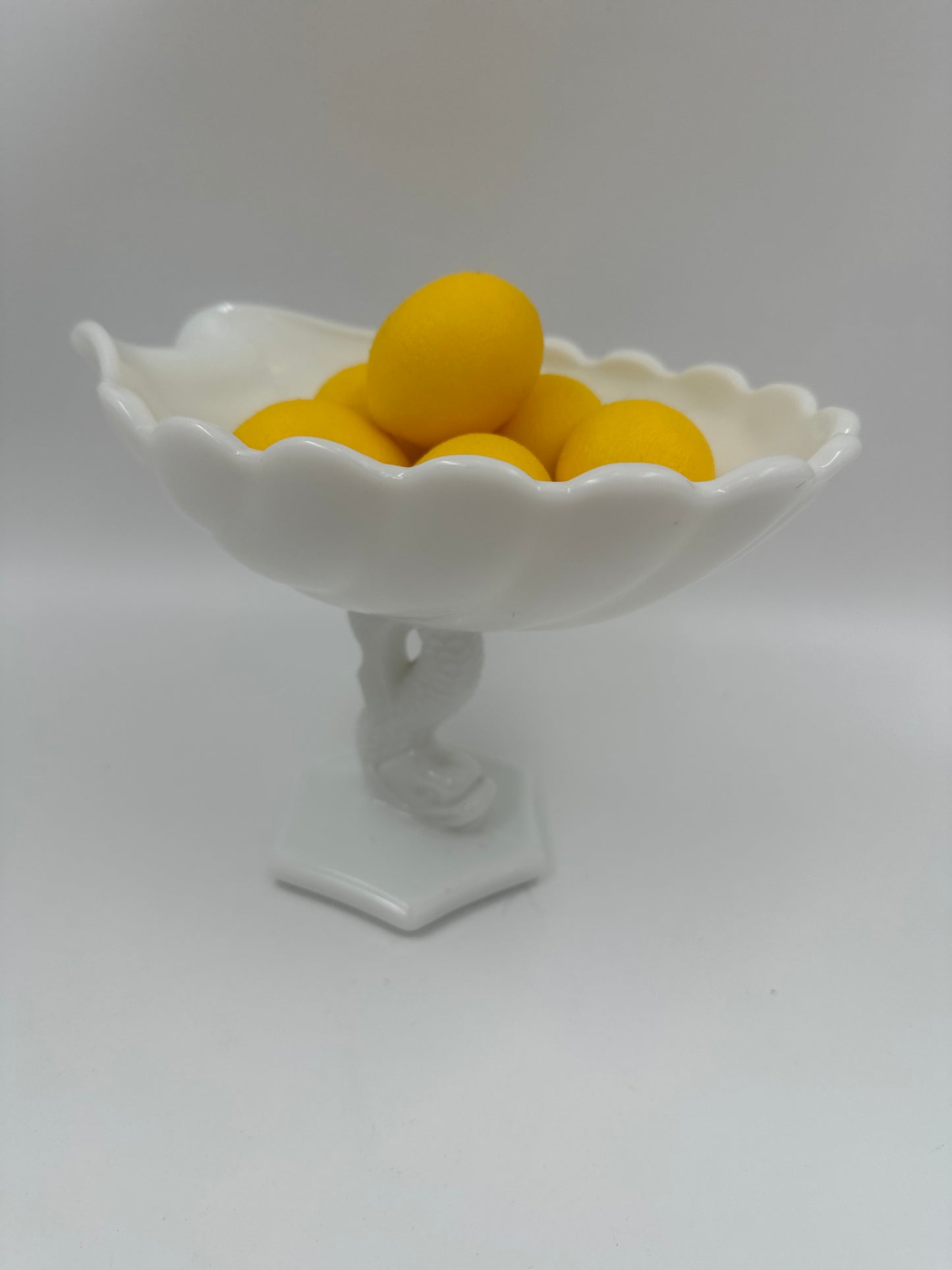 Vintage Milkglass Dolphin Koi Compote Bowl