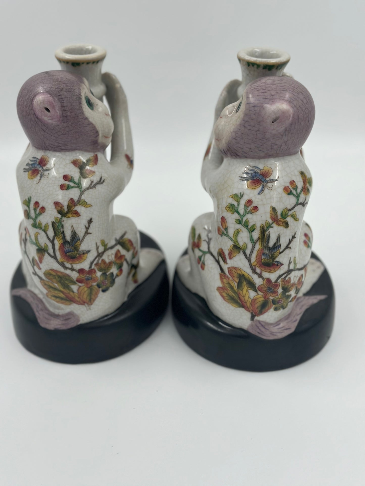 Pair: Vintage Wong Lee Lavender Purple Monkey Candle Holders