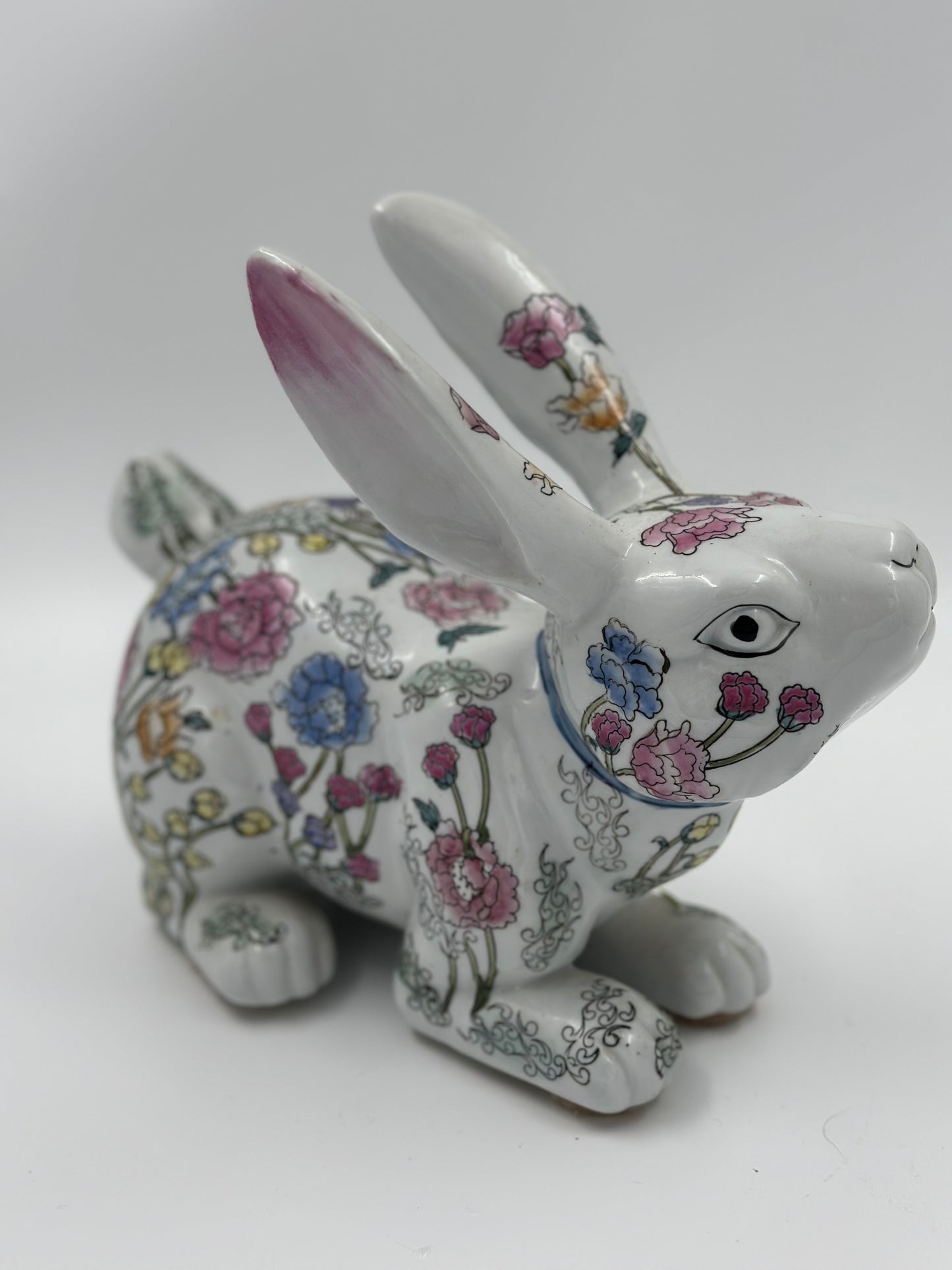 Large Ceramic Floral Chinoiserie White Rabbit