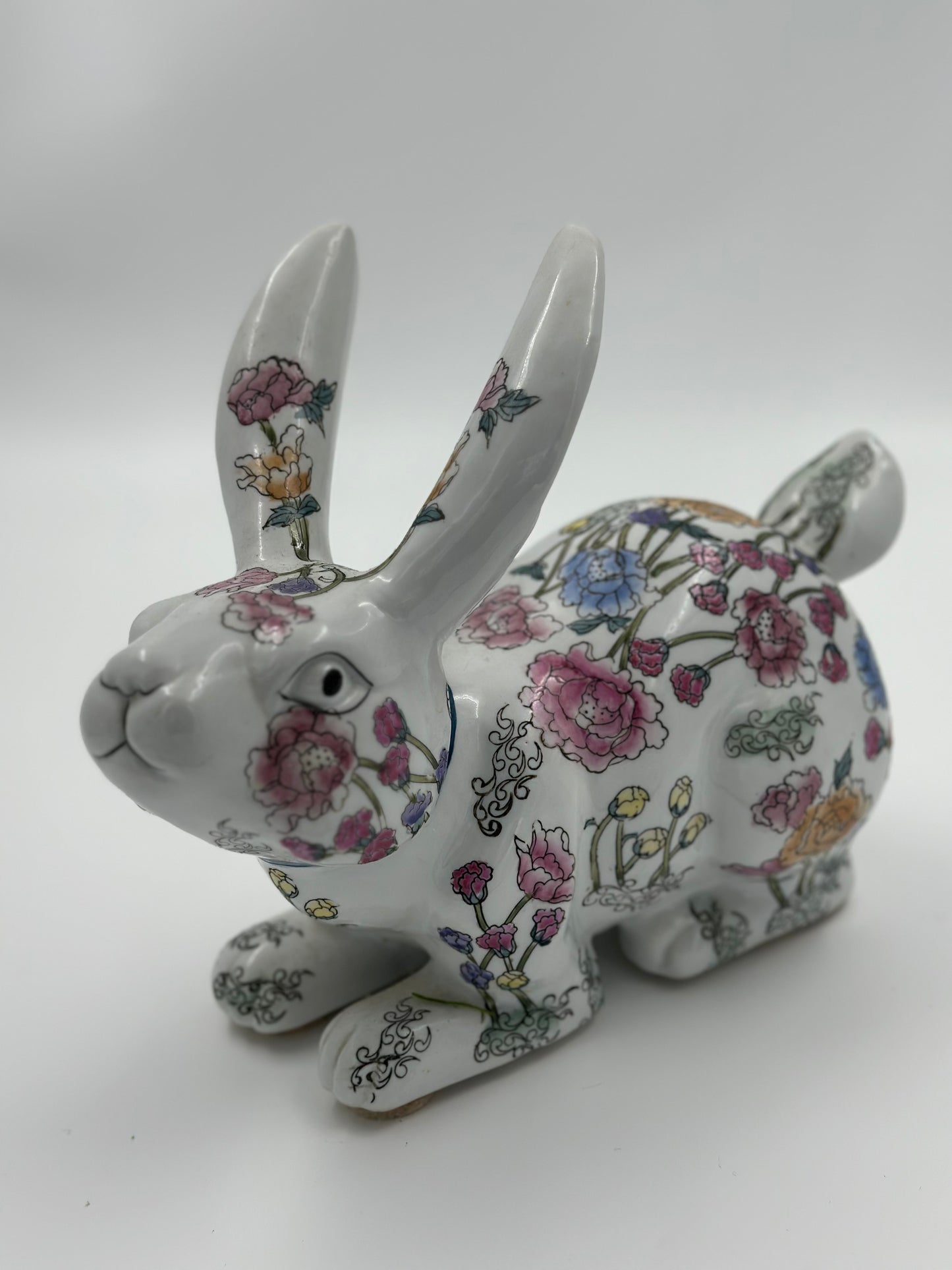 Large Ceramic Floral Chinoiserie White Rabbit