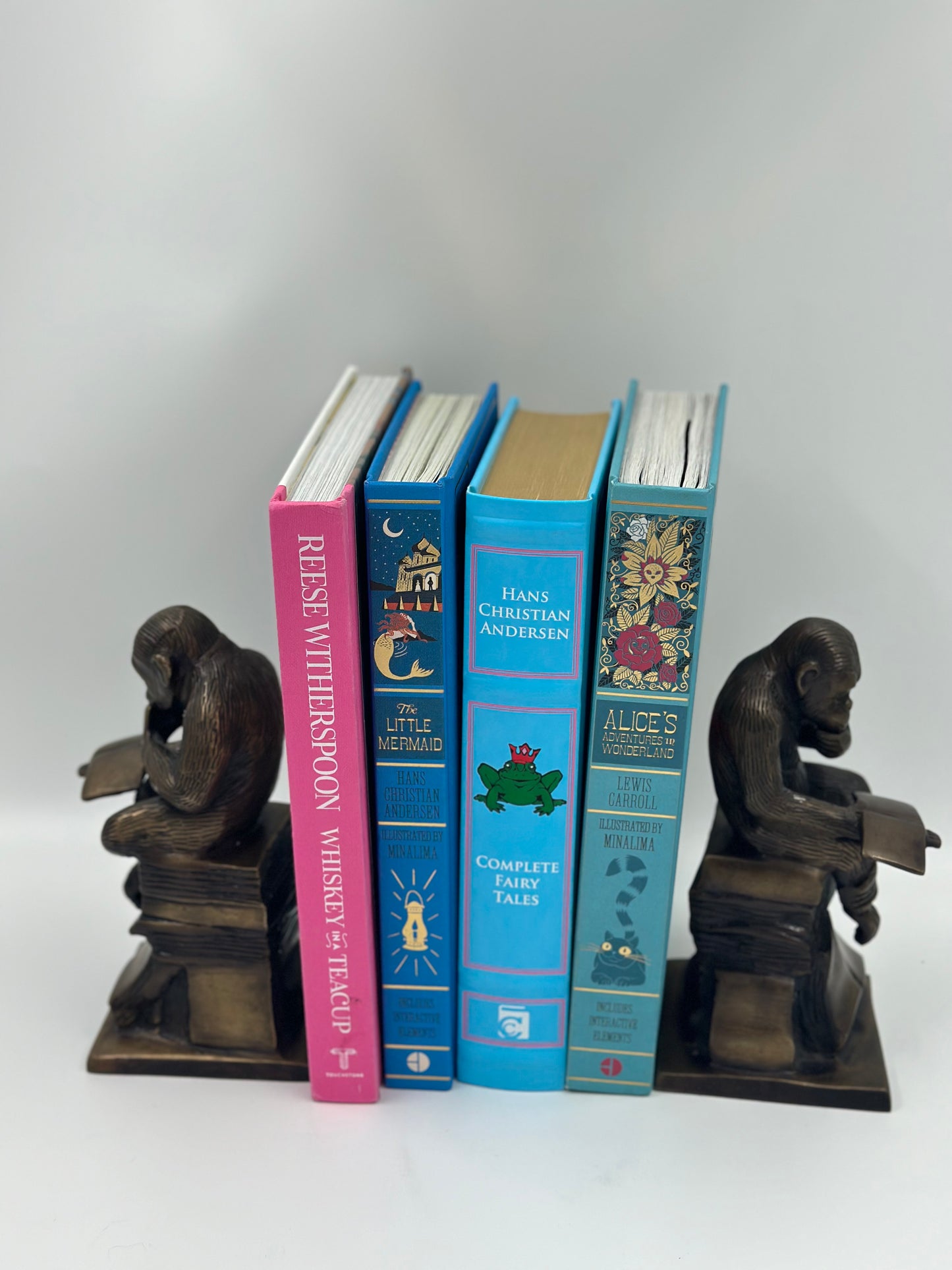 Vintage Brass Thinking Chimpanzee Bookends