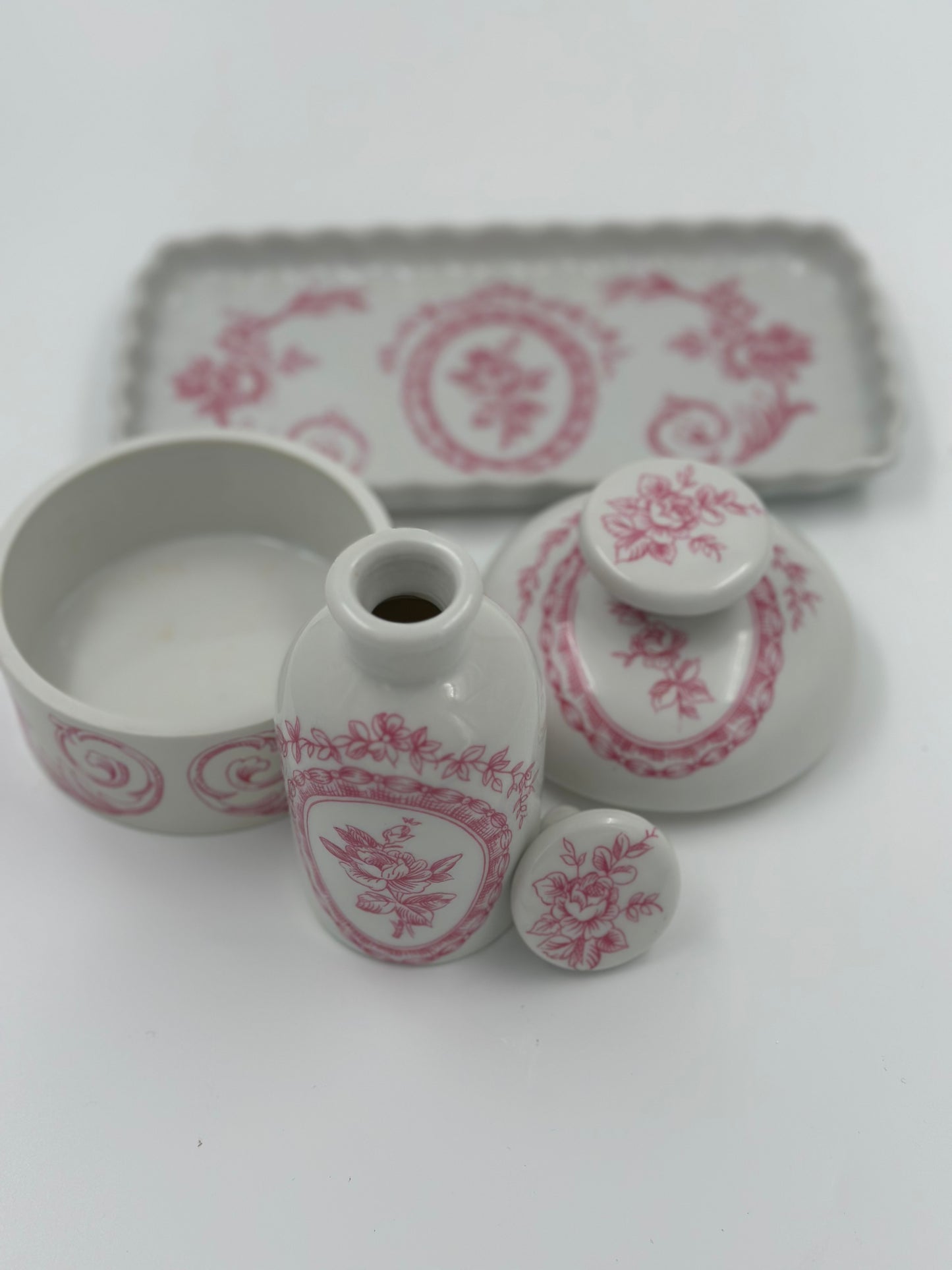 Pink floral Porcelaine de Paris Vanity Set