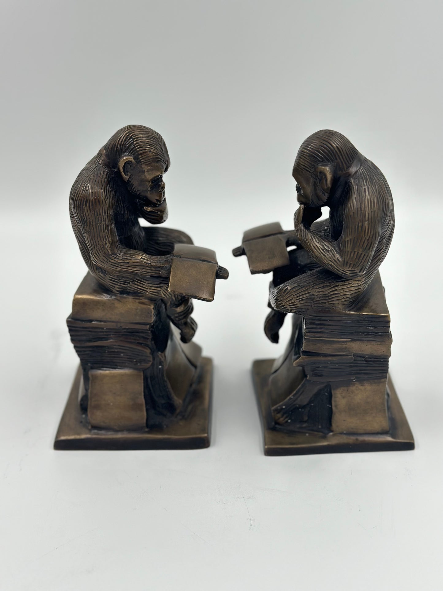 Vintage Brass Thinking Chimpanzee Bookends