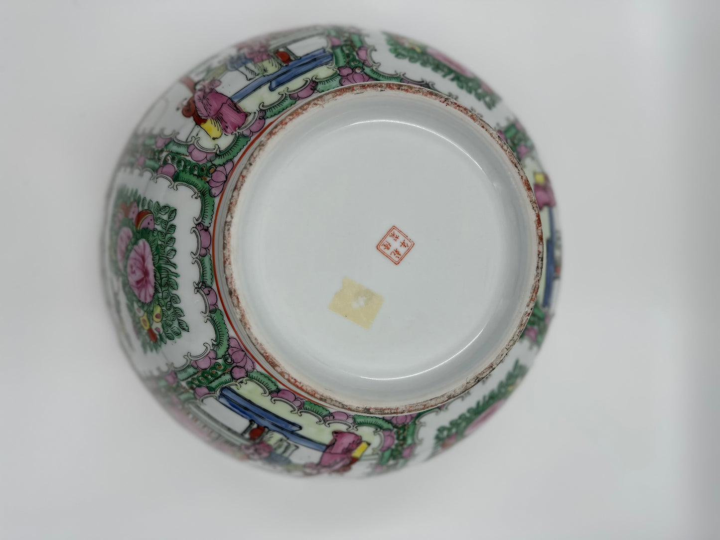 Large Vintage Rose Famille Chinoiserie Footed Punchbowl