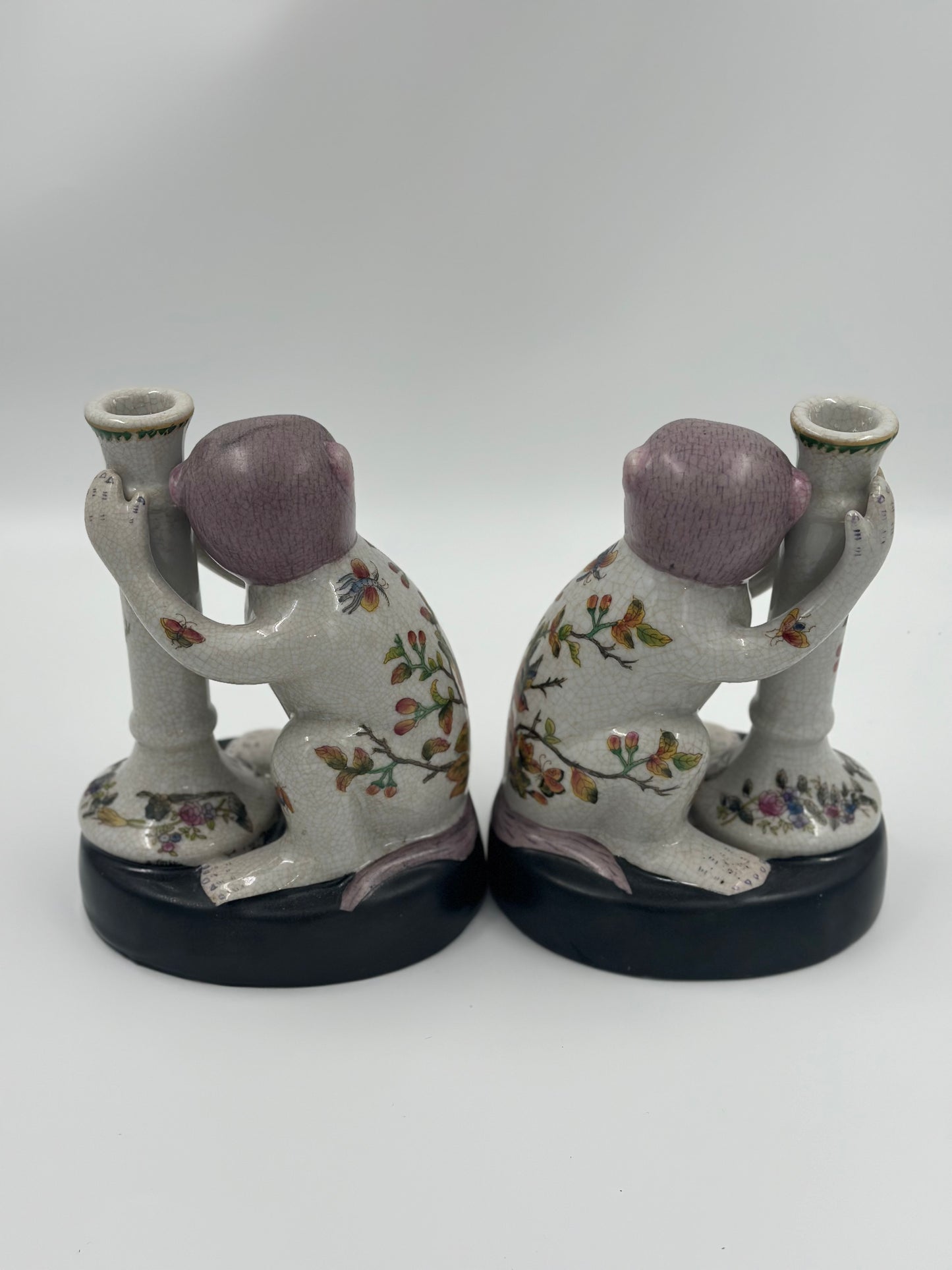 Pair: Vintage Wong Lee Lavender Purple Monkey Candle Holders