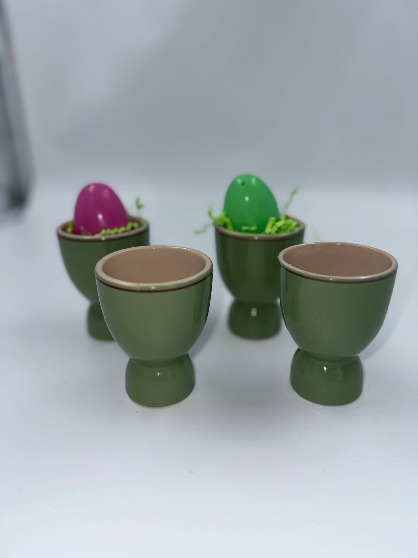 Set of Four (4) Spring Tablescape Green Egg Cups