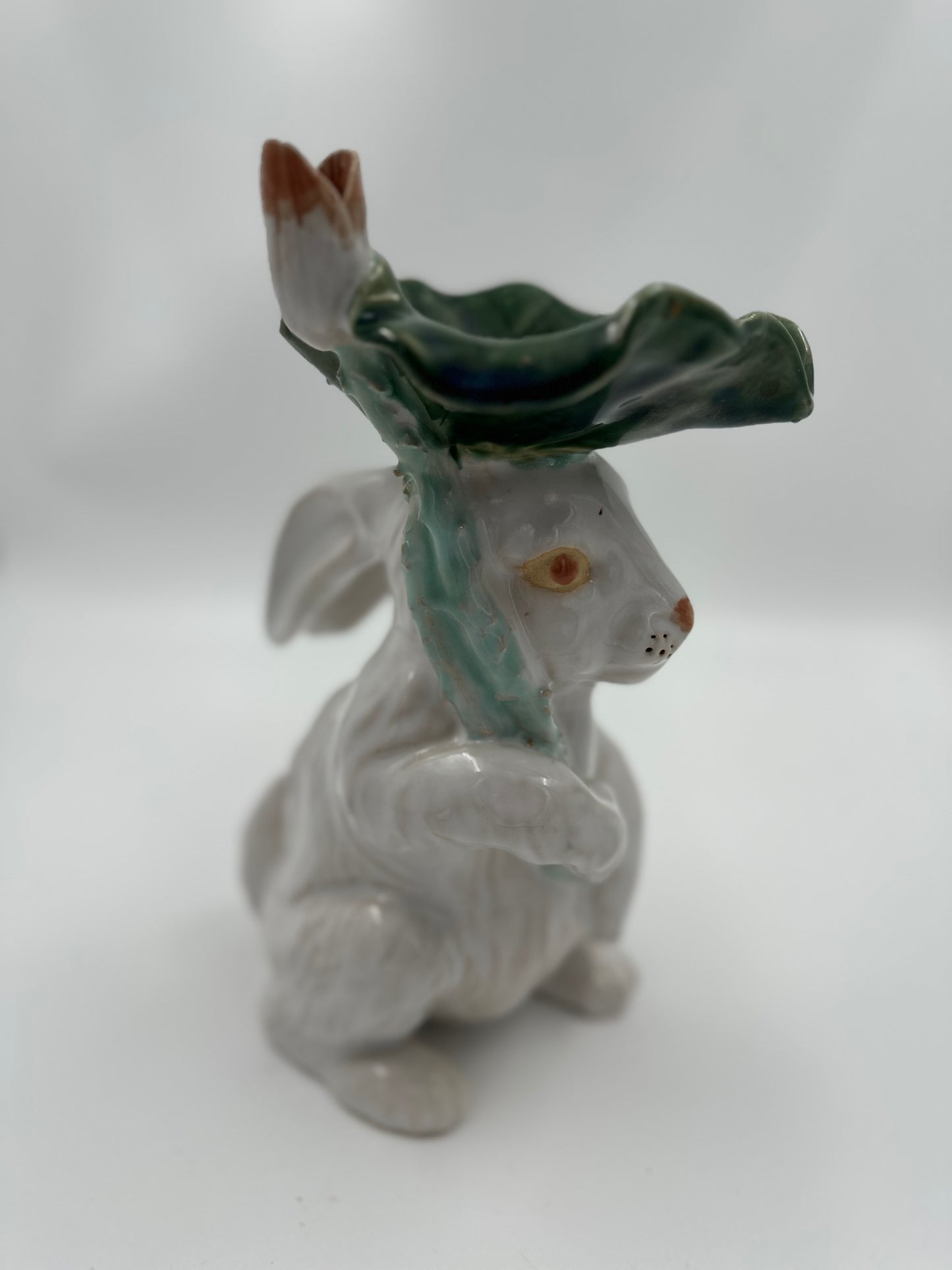 Glazed Bunny Vase with Water Lily Umbrella