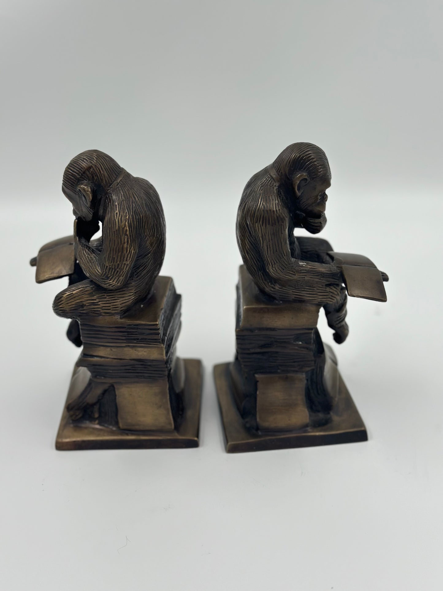 Vintage Brass Thinking Chimpanzee Bookends