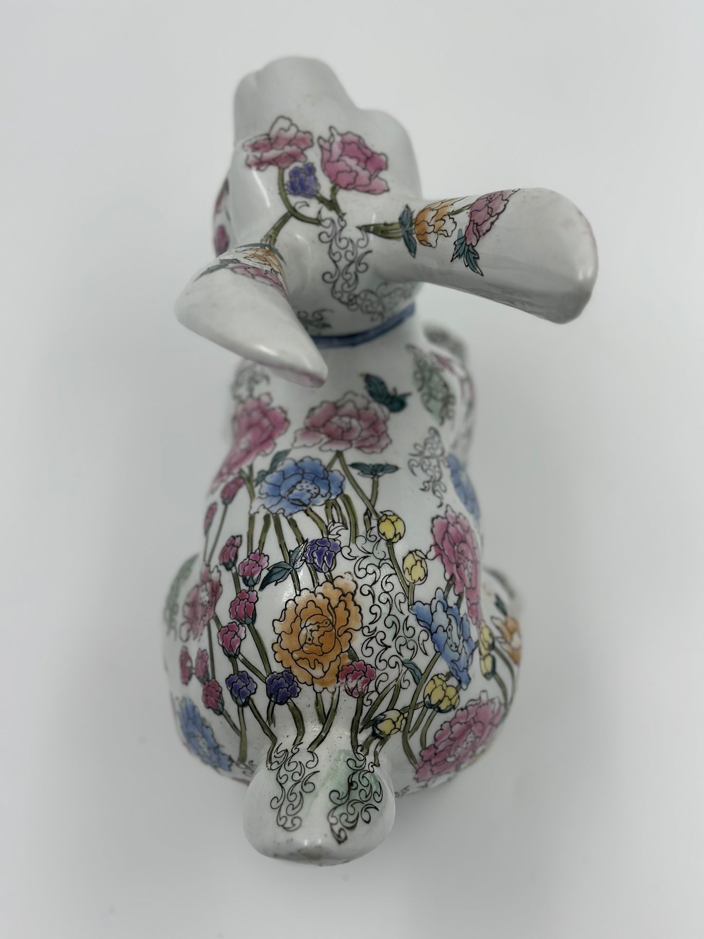 Large Ceramic Floral Chinoiserie White Rabbit