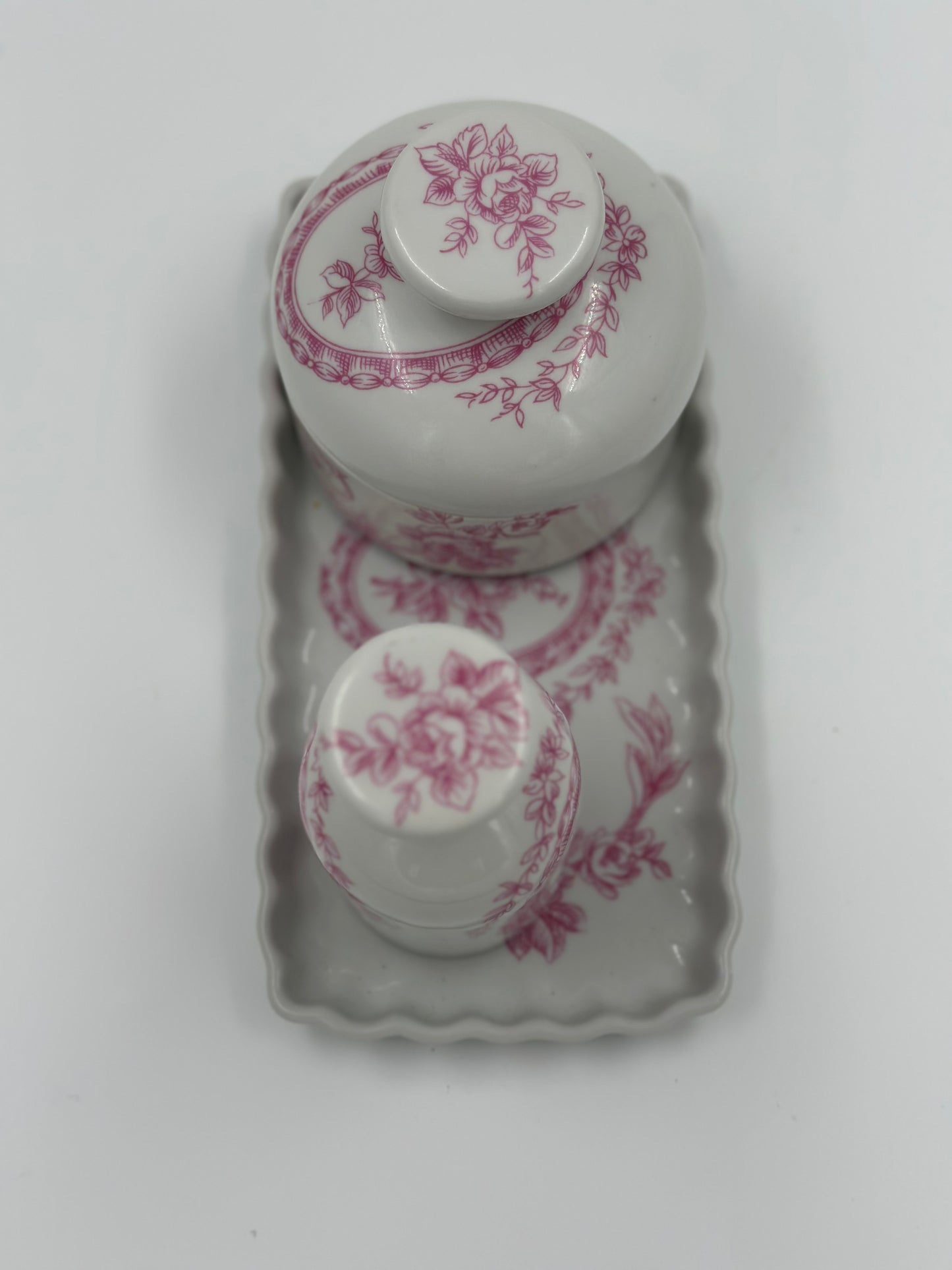 Pink floral Porcelaine de Paris Vanity Set