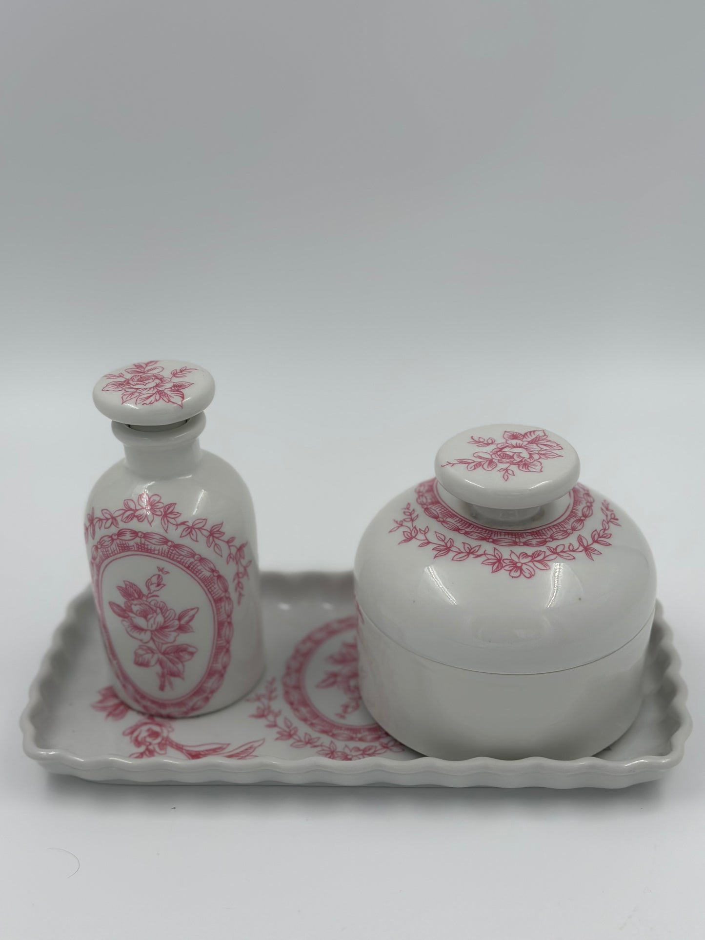 Pink floral Porcelaine de Paris Vanity Set