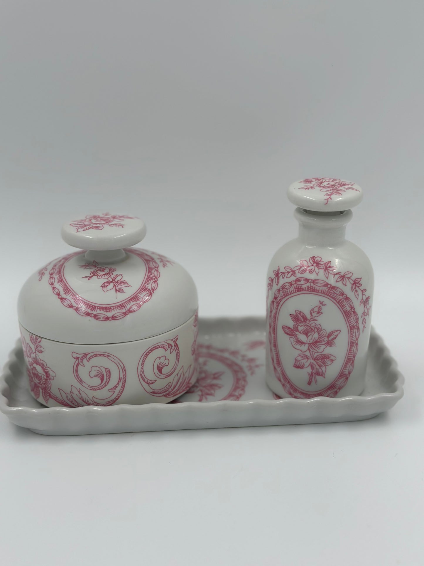 Pink floral Porcelaine de Paris Vanity Set