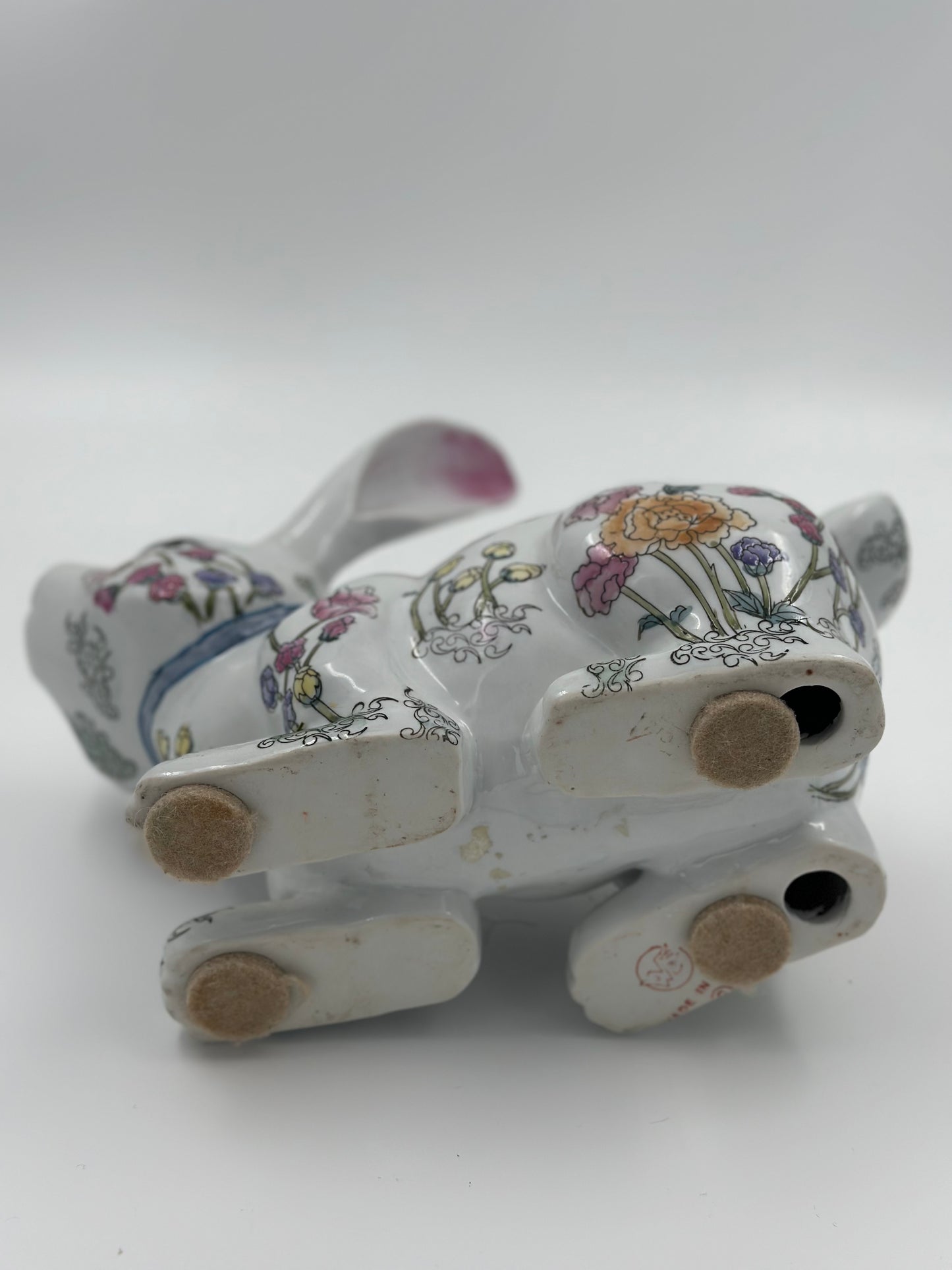 Large Ceramic Floral Chinoiserie White Rabbit