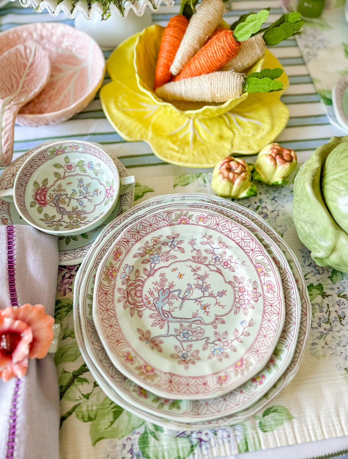 Set of four (4) Vintage Adams England Calyx Ware Singapore Bird 10" Dinner Plates